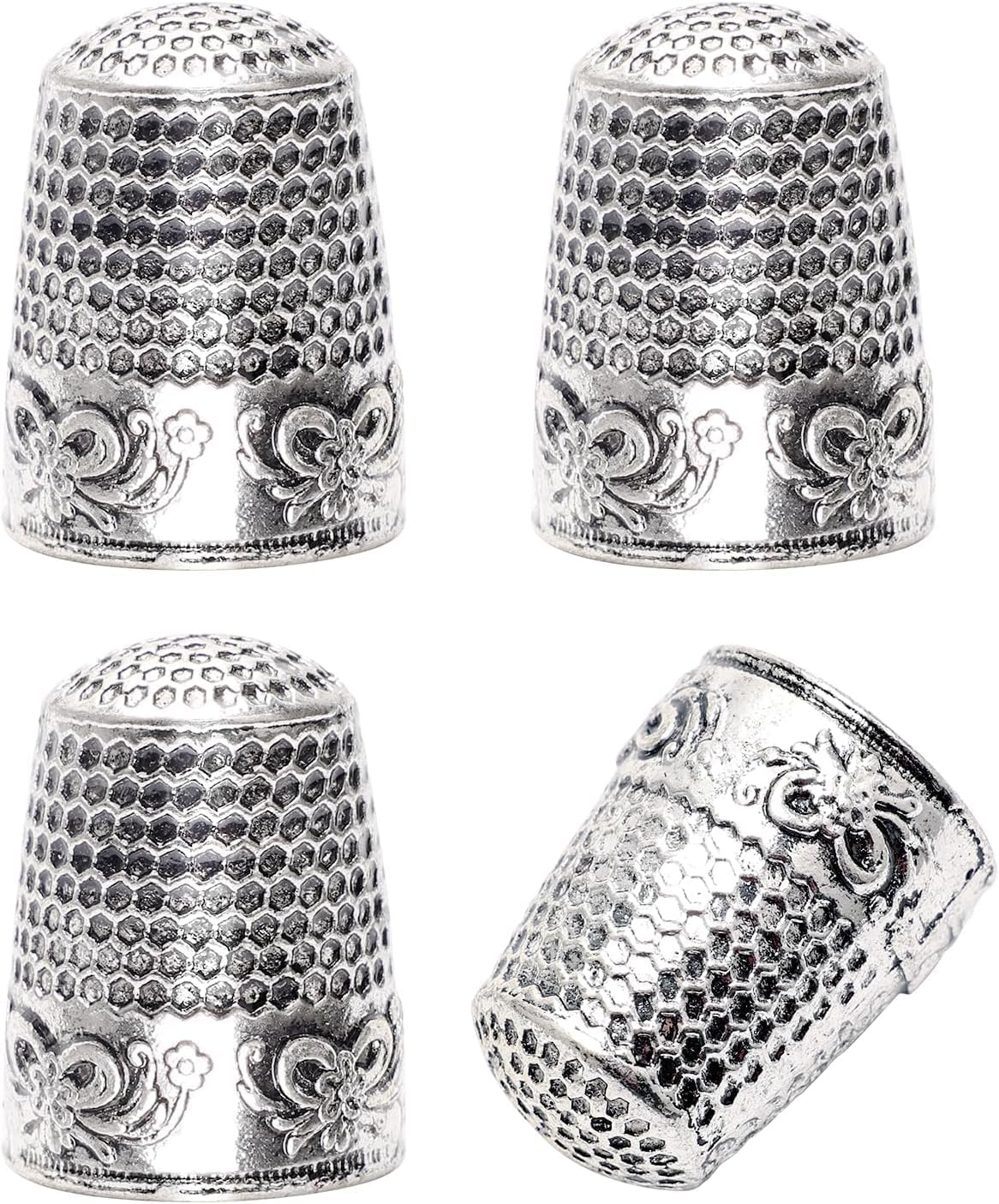 4Pack Thimbles for Hand Sewing, Sewing Thimble Hand-Working Sewing Thimble Finger Protector (Silver)