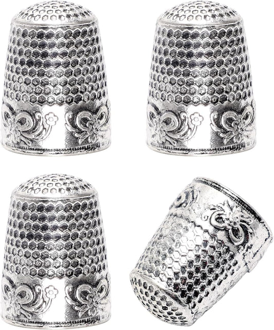 4Pack Thimbles for Hand Sewing, Sewing Thimble Hand-Working Sewing Thimble Finger Protector (Silver)