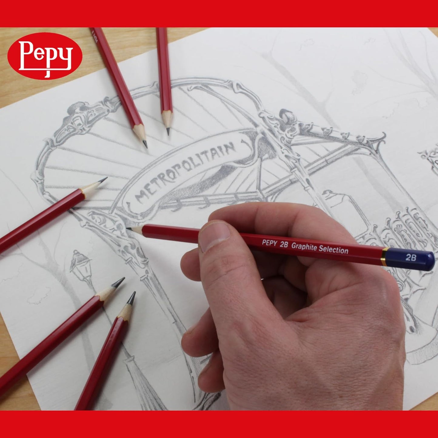 Pepy Graphite Professional Drawing Pencils - Set of 12 6H Pre-Sharpened Black Lead Pencils; Perfect for Drawing, Sketching and Shading, Graphic and Fine Art