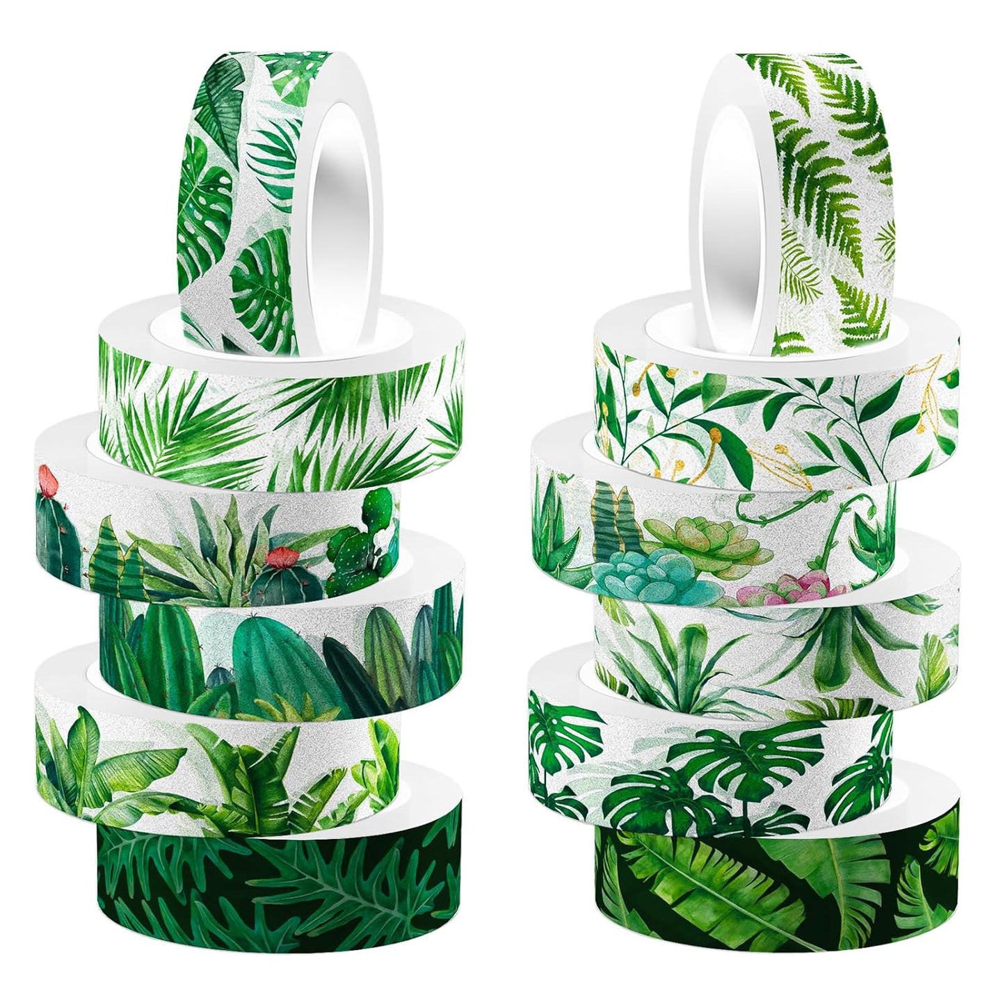 12 Rolls Greenery Washi Tape Set, Summer Tropical Leaves Masking Tape, Green Plants Cactus Succulents Decorative Tape Sticker for Scrapbook Journal DIY Craft Gift Wrapping 16.4FT