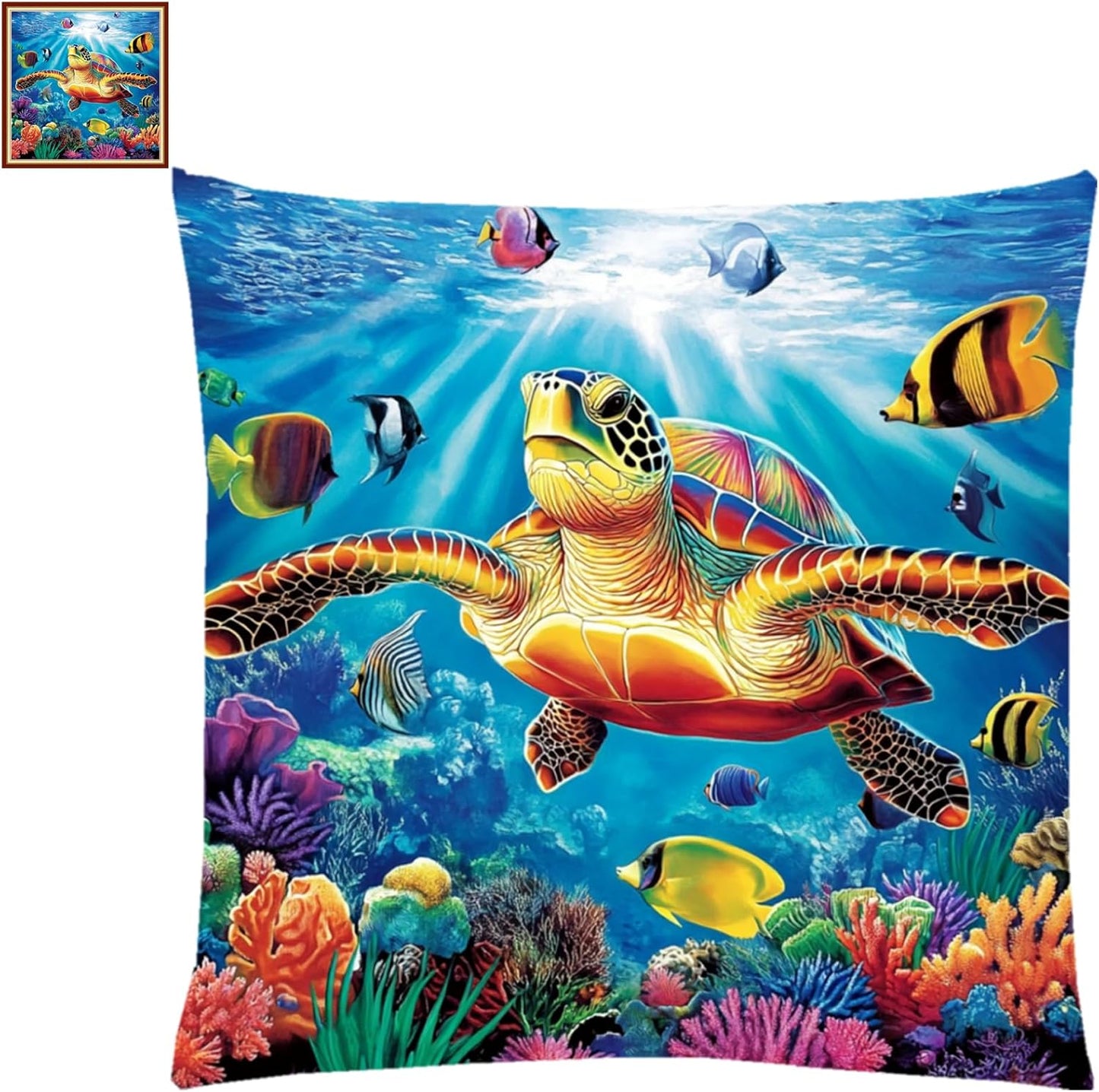 Fanxvivy Stamped Cross Stitch Kits for Adults Beginners Pillow Needlepoint Kit with Embroidery Pattern Needlework Kit Prestamped Stitches Kit 11CT Cross Stitching-Turtle Underwater World 18x18 inch