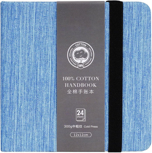 Lightwish Square Watercolor Journal,100% Cotton,300gsm/140lb,Acid-Free,24 Sheets Cold Press Watecolor Sketchbook for Artists Adults Students,4.7 * 4.7 Inches(Blue)