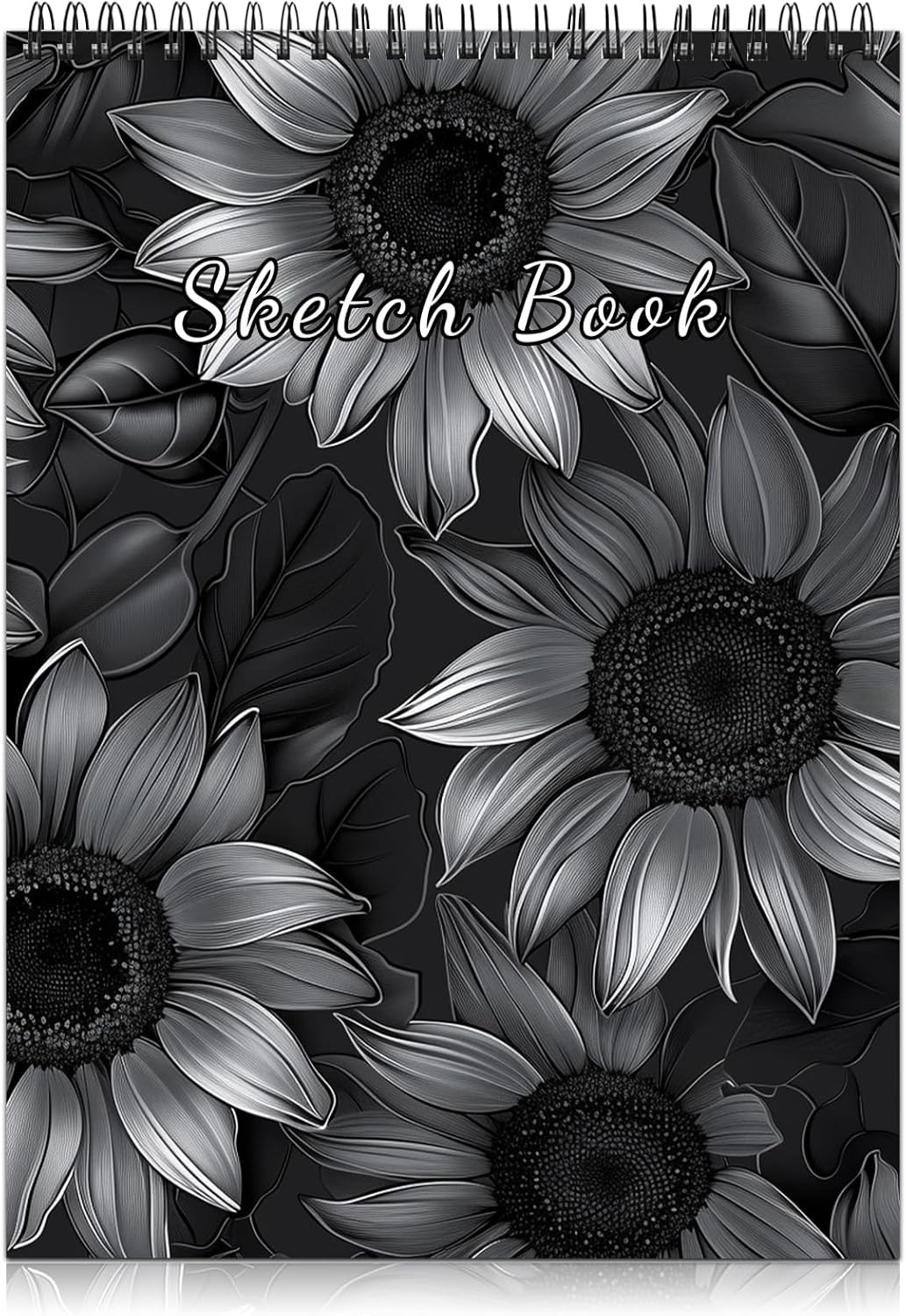 Cabreche Cute Sketchbook Top Spiral Bound Sketch Pad, 9 x 12 inch,100GSM Thick Paper,50 Sheets 100 Pages,Art Sketch Book Artistic Writing Drawing Paper for Girls Women Beginners-Black Sunflower