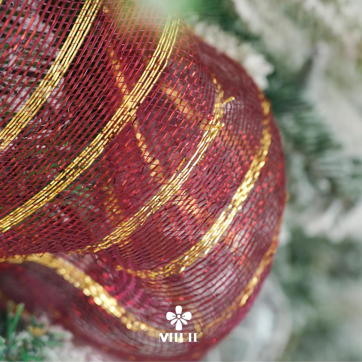 MEEDEE Burgundy and Gold Deco Mesh 10 Inch Metallic Striped Deco Mesh Christmas Mesh Ribbon for Christmas Tree, Wreaths, Garland, Gift Wrapping, Bows Making (30 Feet)