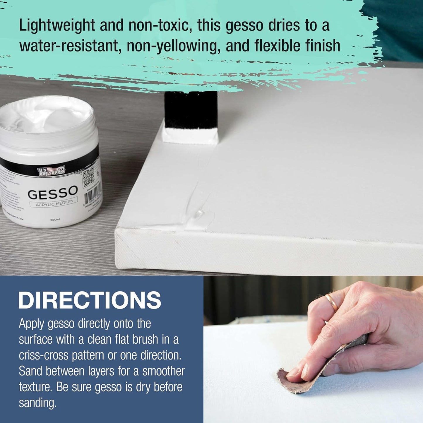 U.S. Art Supply White Gesso Primer - 16.9oz (500ml) for Oil & Acrylic Paint - Superior Coverage, Canvas Prep, Mixable White Gesso Paint Artists