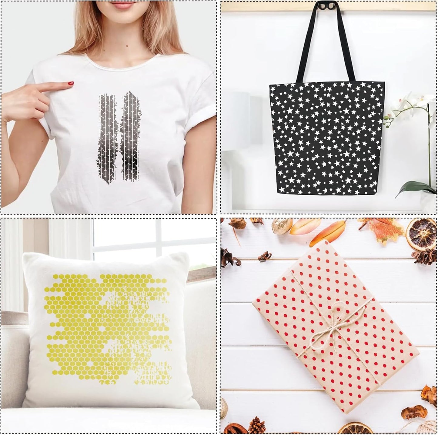 12-Piece Reusable Honeycomb Polka Dot Geometry Pattern Mixed Media Stencils for Painting on Wood, Paper, Cookie, Cake, Journal