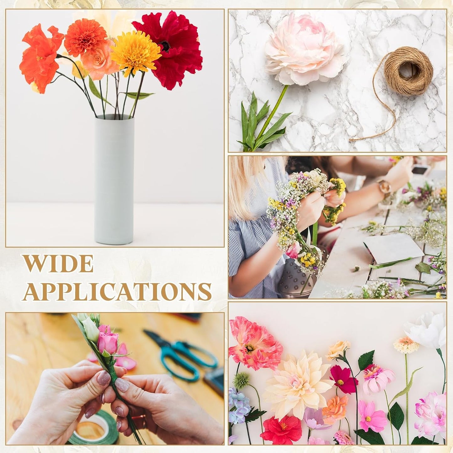 uxcell 50Pcs 2 Gauge Floral Wire, 11.81" Length Flower Stem Wires with 0.08" x 32.8ft Twine for Wreath Making, Flower Arrangement, White