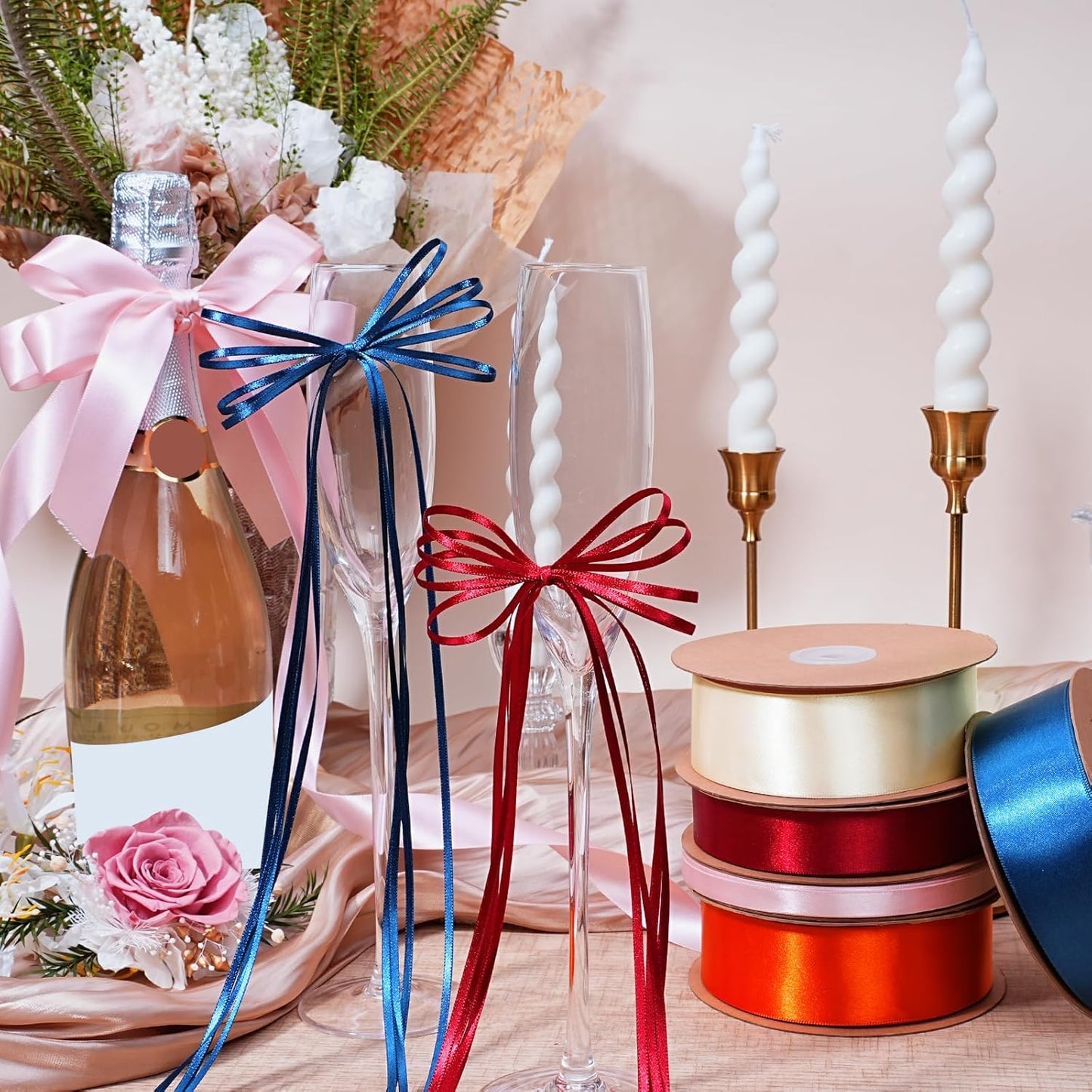 LaRibbons Navy Satin Ribbon 1/8 Inch 100 Yards Thin Luxury Double Faced Blue Silk Ribbon for Flower Bouquet Crafts Gift Wrapping Wedding Bow Decoration