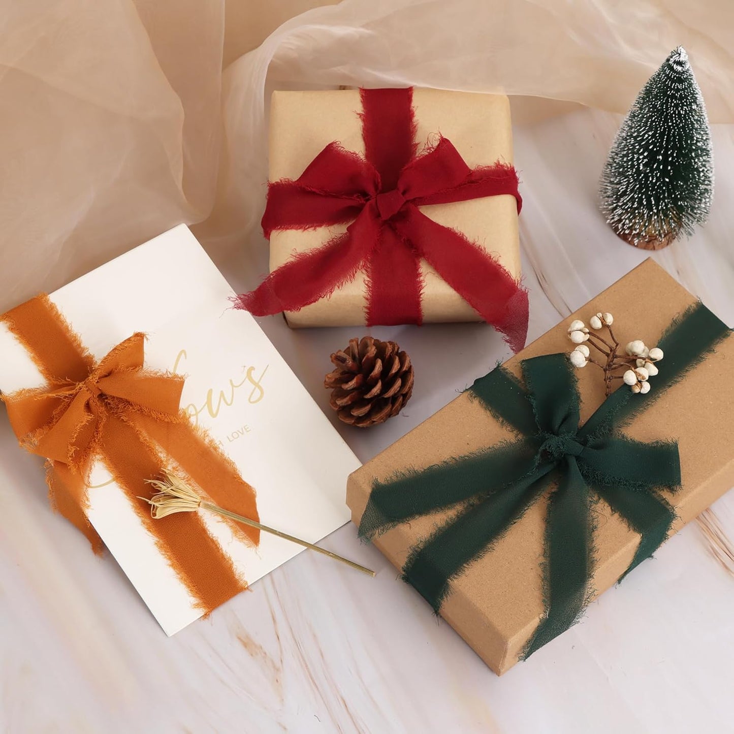 TONIFUL 4 Rolls Black & Orange Chiffon Ribbon 1 1/2 inch× 5.5 Yards Ribbon Fabric Silk Ribbon for Gift Wrapping Wedding Party Decoration Flower Bouquet Wrapping Bows Making DIY Crafts