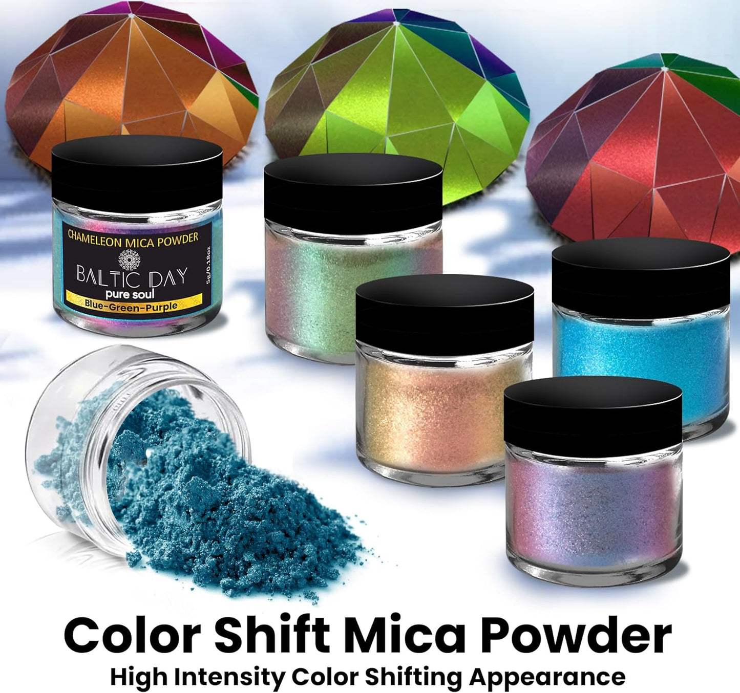Chameleon Mica Powder, 28 Jars of Color Shift Mica Powder Set - Color Shifting Mica for Epoxy Resin, Tumbler - Chrome Pigment for Nails, Painting, Slime - Chameleon Pigment - Holographic Mica Powder