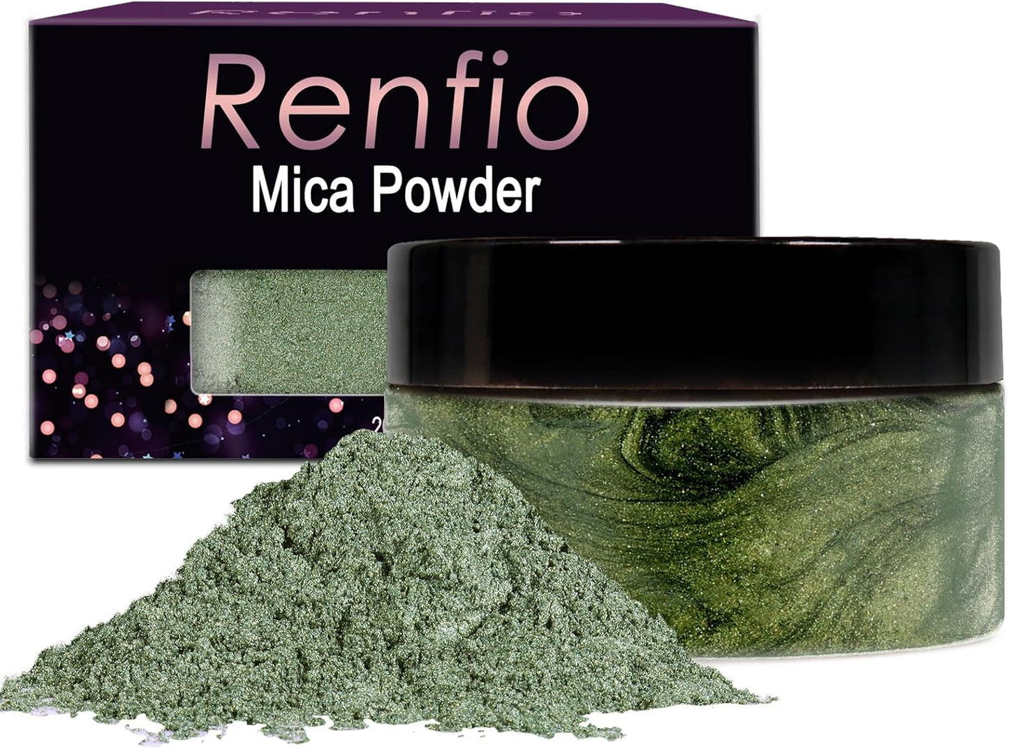 Renfio 100g Mica Powder Pigment, Metallic Natural Dye Mineral Pearl Shimmer Epoxy Resin Dye for Painting Soap Making Slime Bath Bombs 3.5 Oz - Autumn Green