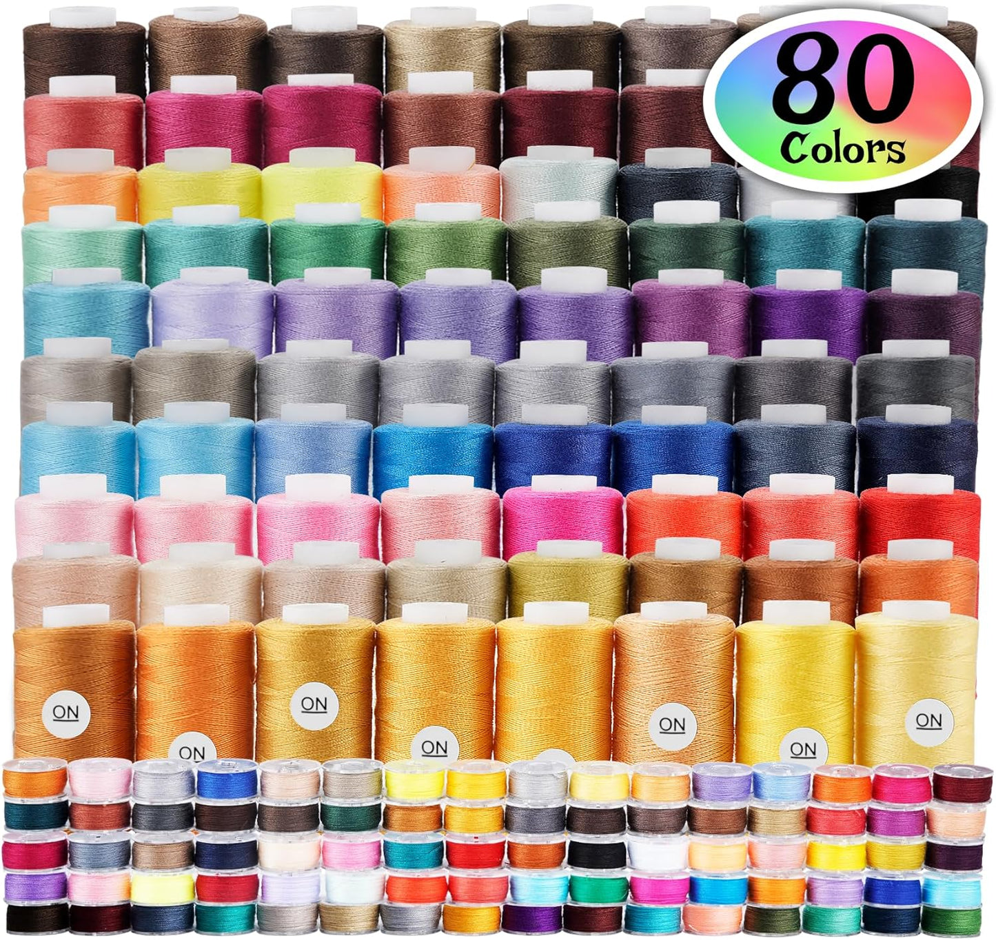 ilauke 80 Colors Sewing Thread, 164 Pcs Sewing Bobbins, 300 Yards Spools of Polyester Thread for Sewings Machine, Prewound Bobbins for Brother Singer Janome Machine with Supplies