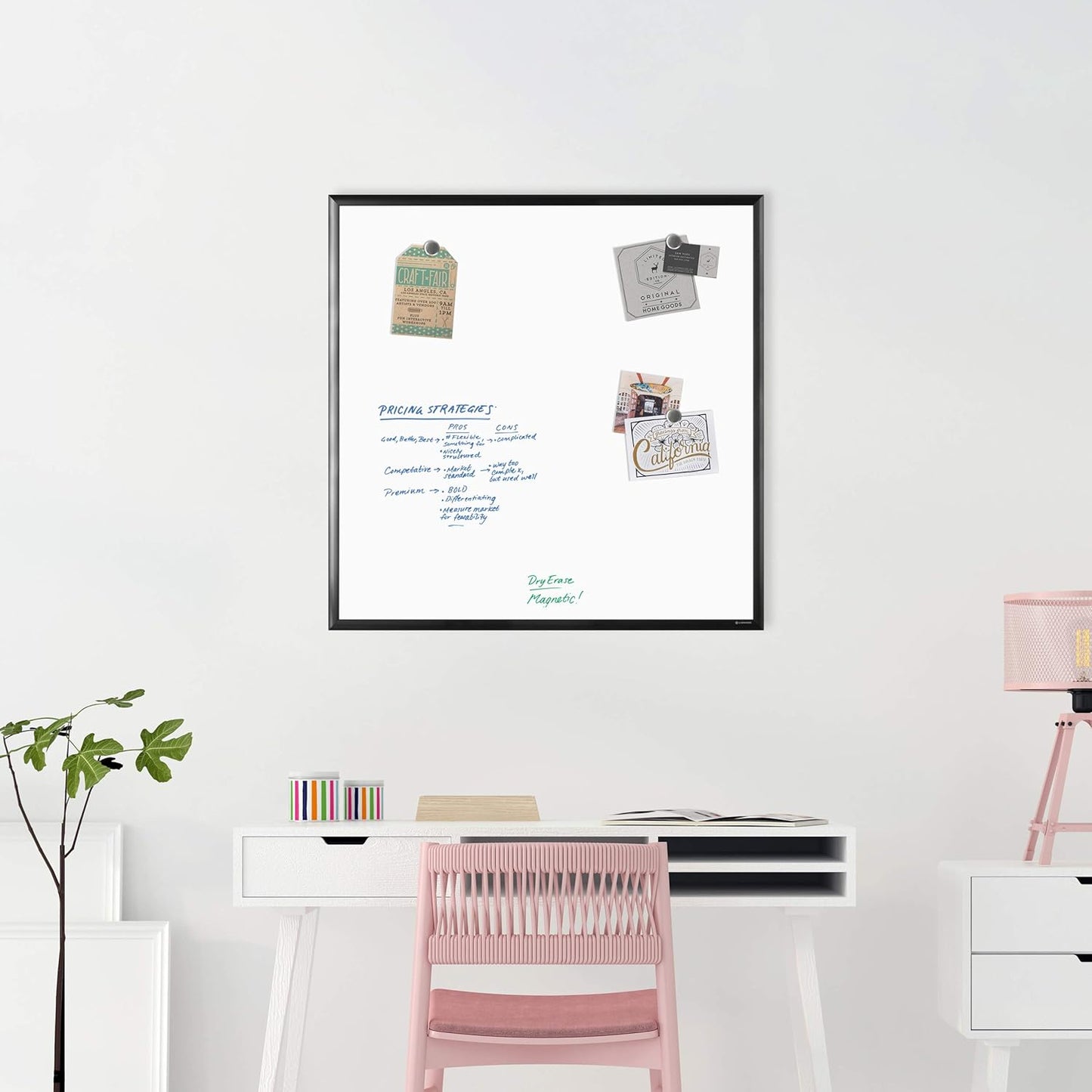 U Brands Magnetic Dry Erase Board White Board, 36" x 36" Inches, Black Wood Frame (2892U00-01)