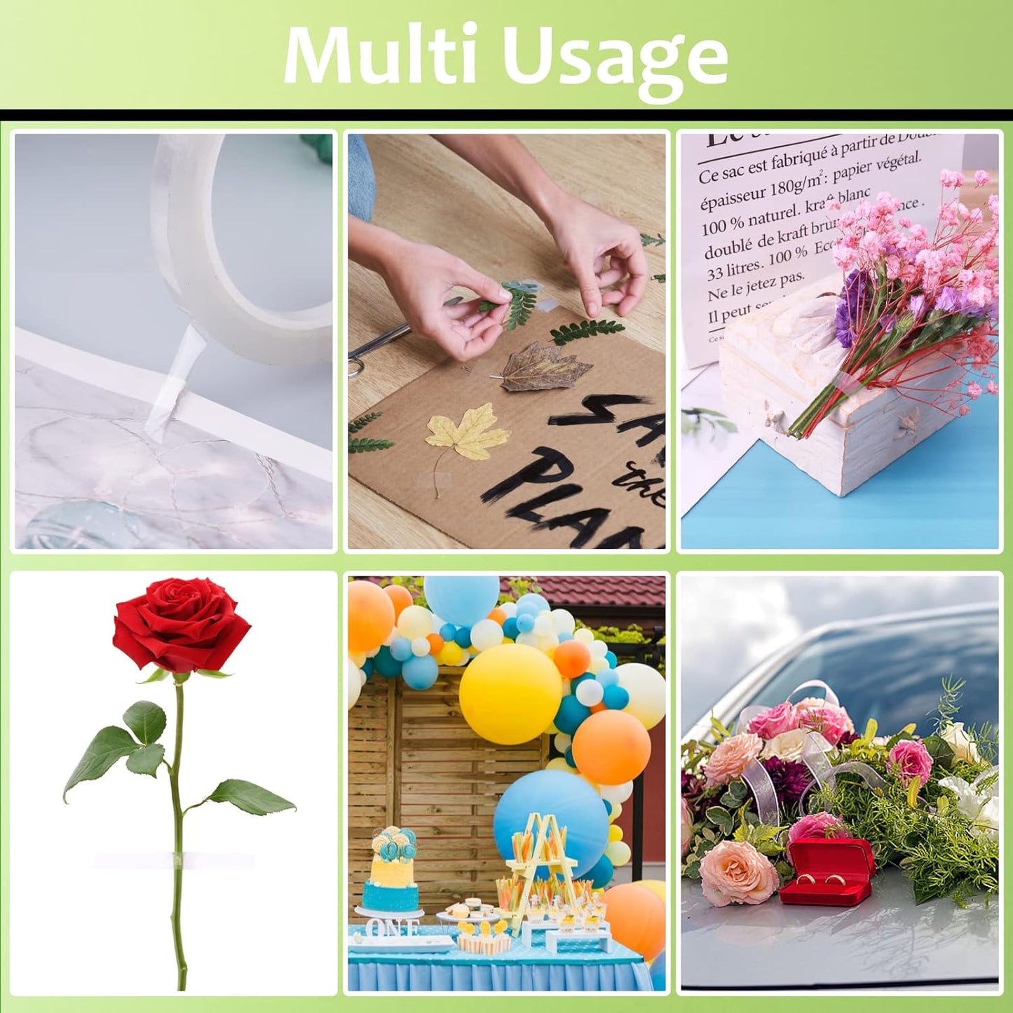 GLAMFIELDS 3 Rolls 1/4" 60Yd Floral Tapes,Clear Floral Tape,White Floral Tape for Bouquet Stem Wrap, Waterproof Florist Tape for Flower Arrangements Supplies Craft Corsages Wedding 60 Yd/Roll