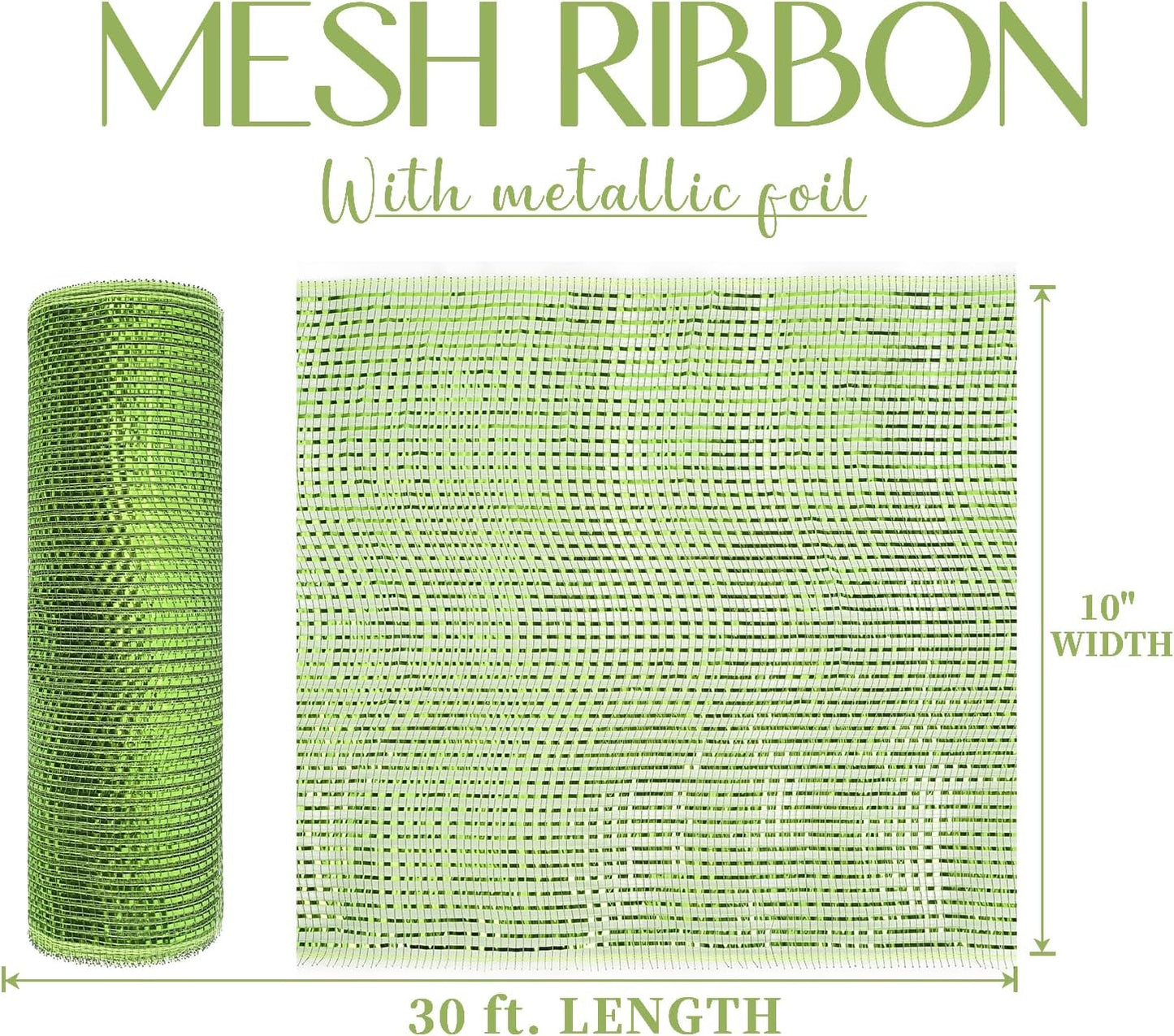 MEEDEE Moss Green Deco Mesh 10 Inch Rolls Deluxe Wide Foil Metallic Mesh Fabric Moss Green Mesh Ribbon for Christmas Tree, Wreaths, Garland, Gift Wrapping, Bows Making (30 Feet)