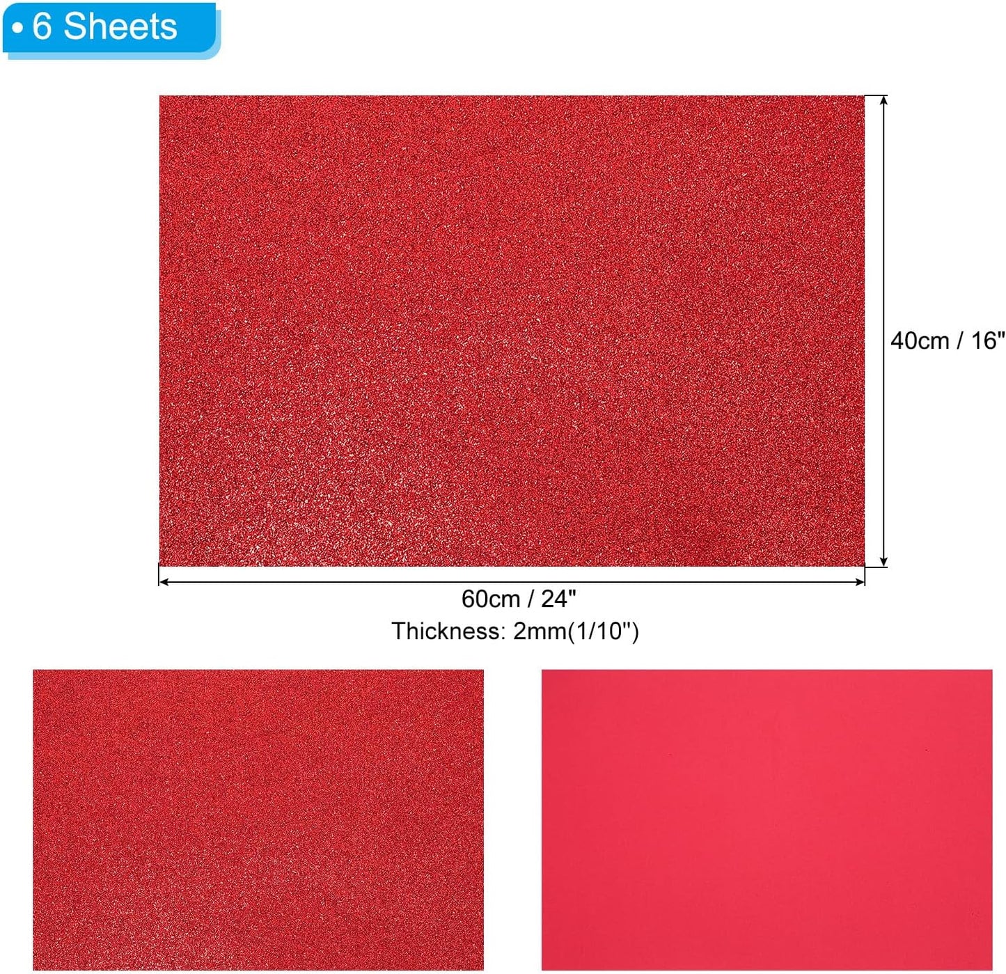 PATIKIL 2mm(1/10") Thick Non Adhesive Glitter Foam Sheet 16x24inch(40x60cm) Dark Red, EVA Shiny Foam Board for Craft, 6 Pcs