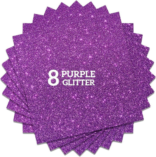 Purple Glitter HTV Heat Transfer Vinyl Bundle 8 sheets-12 x12 Iron on Vinyl for T Shirts Hats Clothing Compatible with Cricut Cameo Heat Press Machine