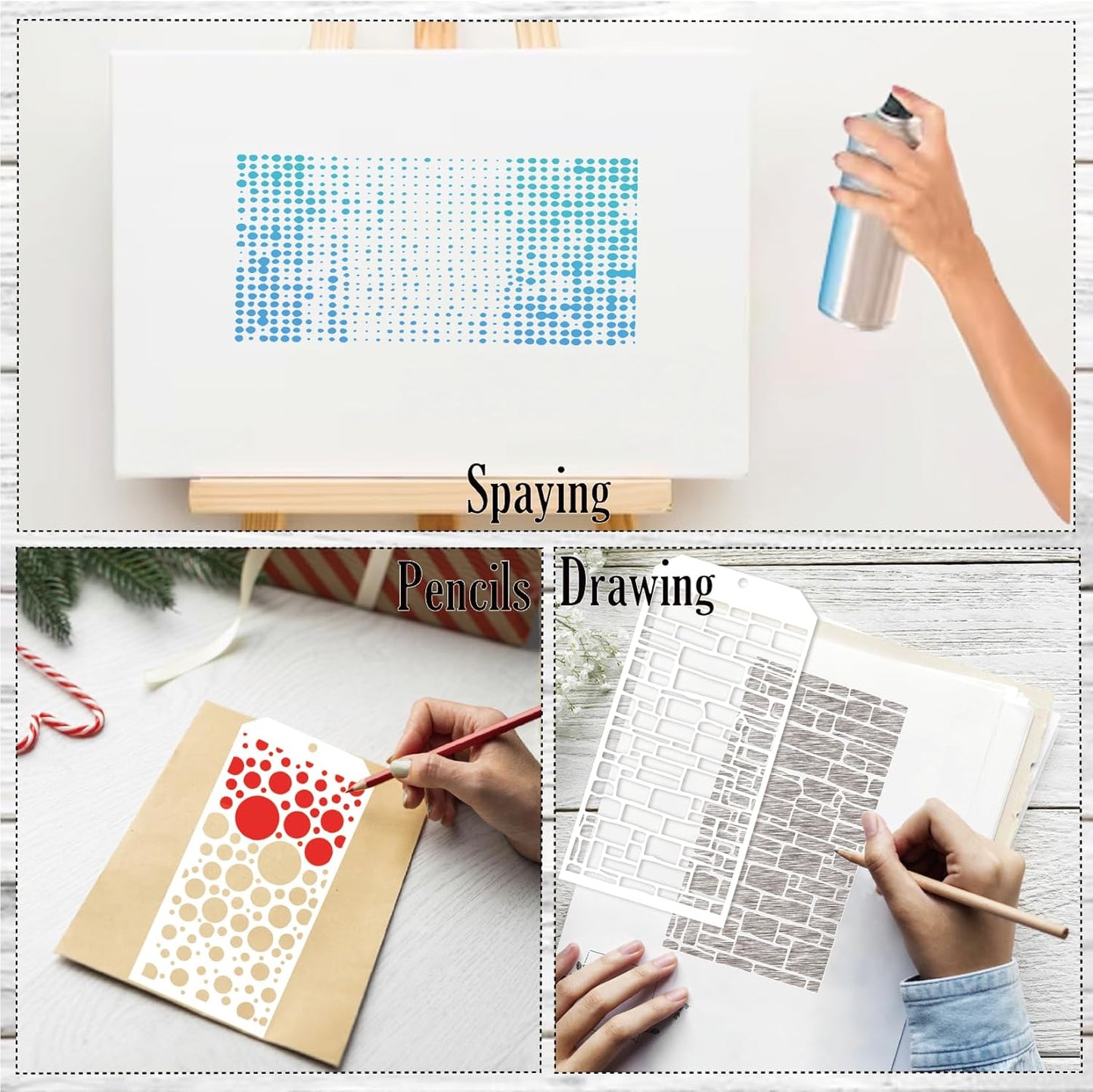 12-Piece Reusable Honeycomb Polka Dot Geometry Pattern Mixed Media Stencils for Painting on Wood, Paper, Cookie, Cake, Journal