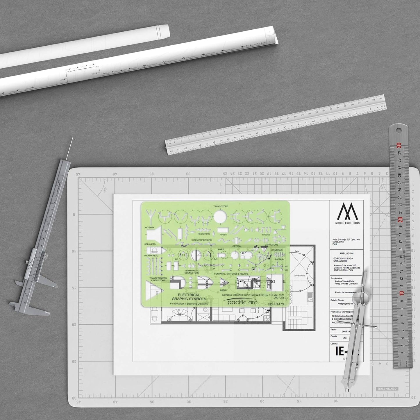 Pacific Arc Template: Electrical Graphic Symbols, 117 Openings 5" x 7"