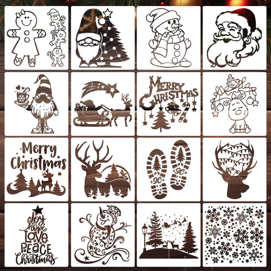 Christmas Stencils for Crafts Reusable 8” Large Christmas Stencil Santa Snowman Gnome Holiday Drawing Templates for Painting on Wood Doormat Fabrics Window Decor