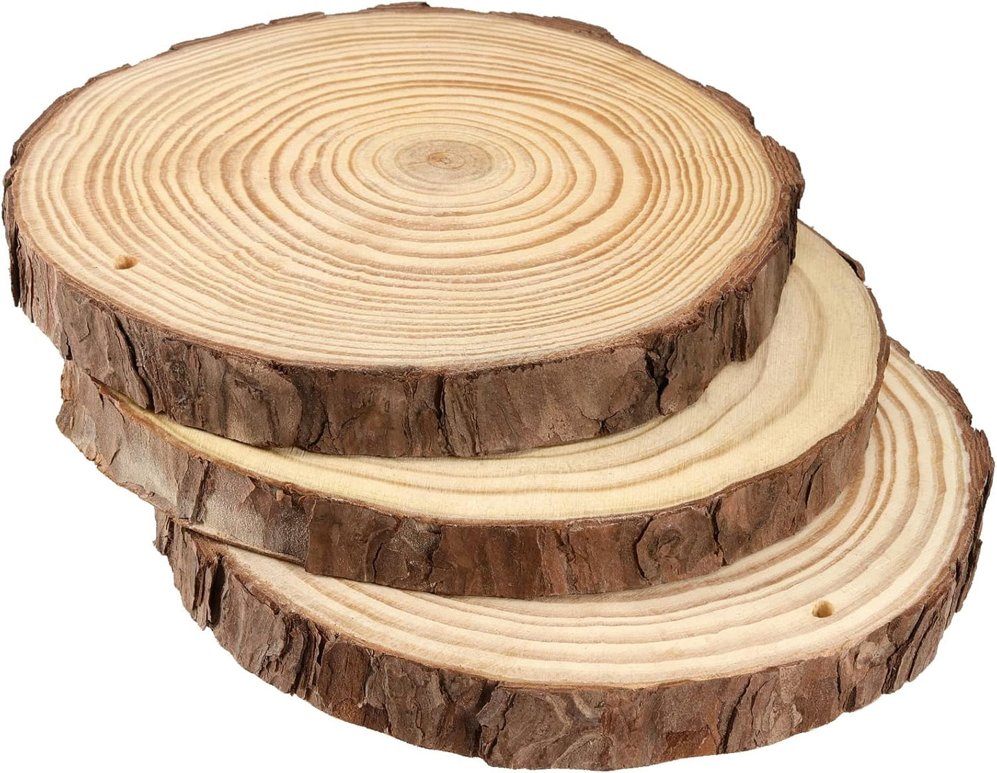 JEUIHAU 8 PCS 7-8 Inches Natural Wood Slices with Holes, Unfinished Predrilled Wooden Circles Tree Bark Slice, Blank Wooden Log Circles for DIY Crafts, Arts Wood Slices, Christmas Ornaments