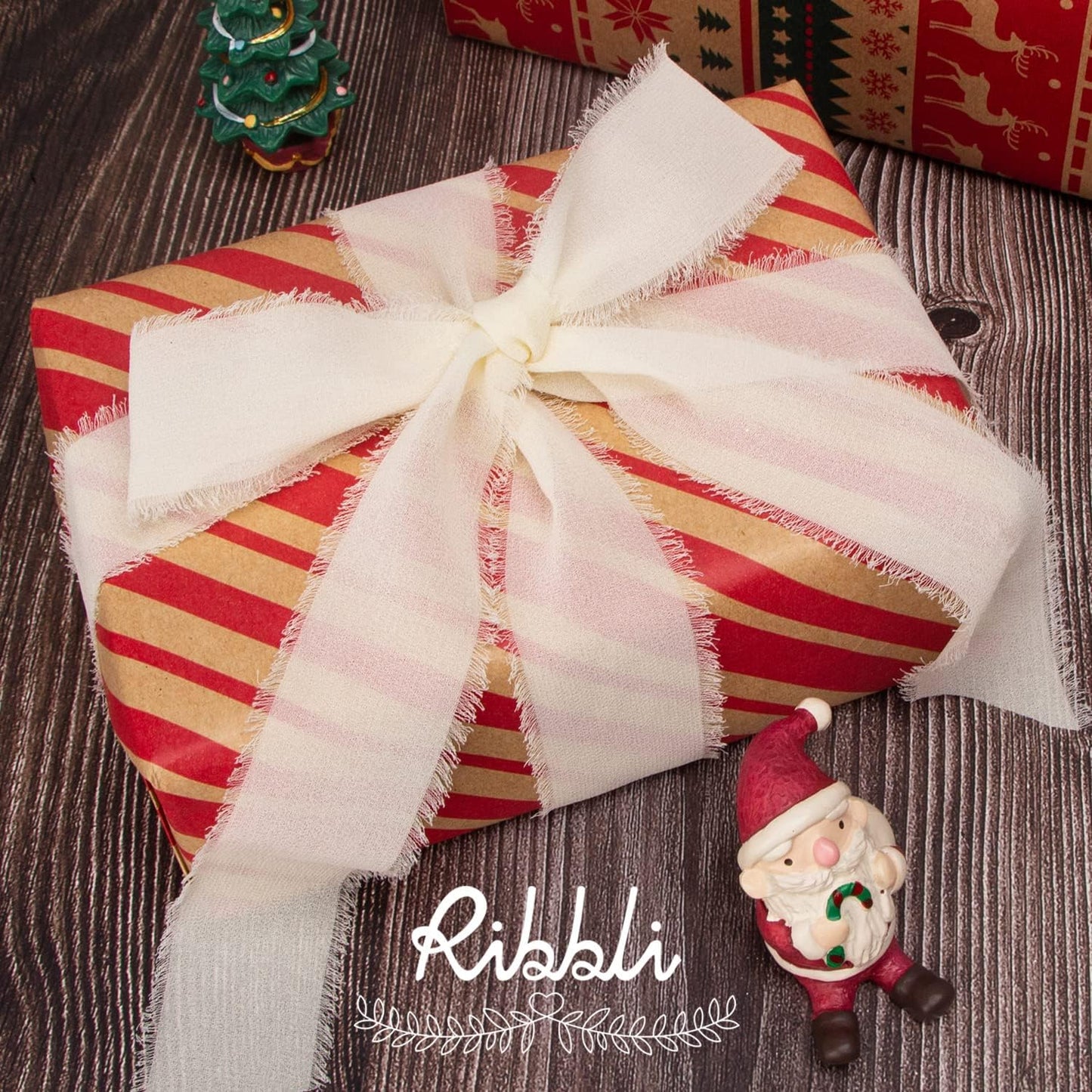 Ribbli Ivory Chiffon Ribbon 1-1/2 inch x 30 Yard Handmade Fringe Chiffon Ivory Silk Ribbon,Cream Ribbon for Wedding Invitations, Bridal Bouquets Wrapping, Flower Arrangement Decoration