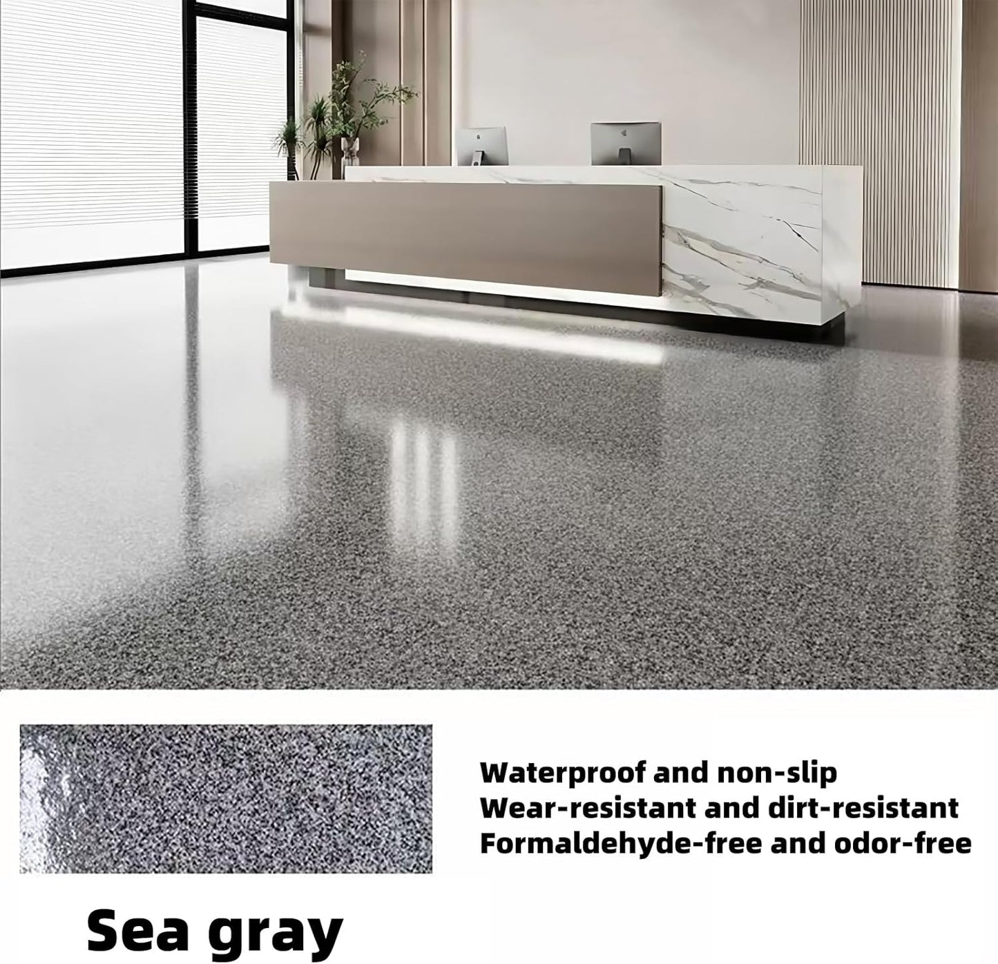 Epoxy Colored Sand Floor Paint, Epoxy Floor Paint High Gloss Marble Effect Coating for Indoor and Outdoor, Wear-resistant and non-slip Self-leveling Coating Gray 105OZ(3KG)