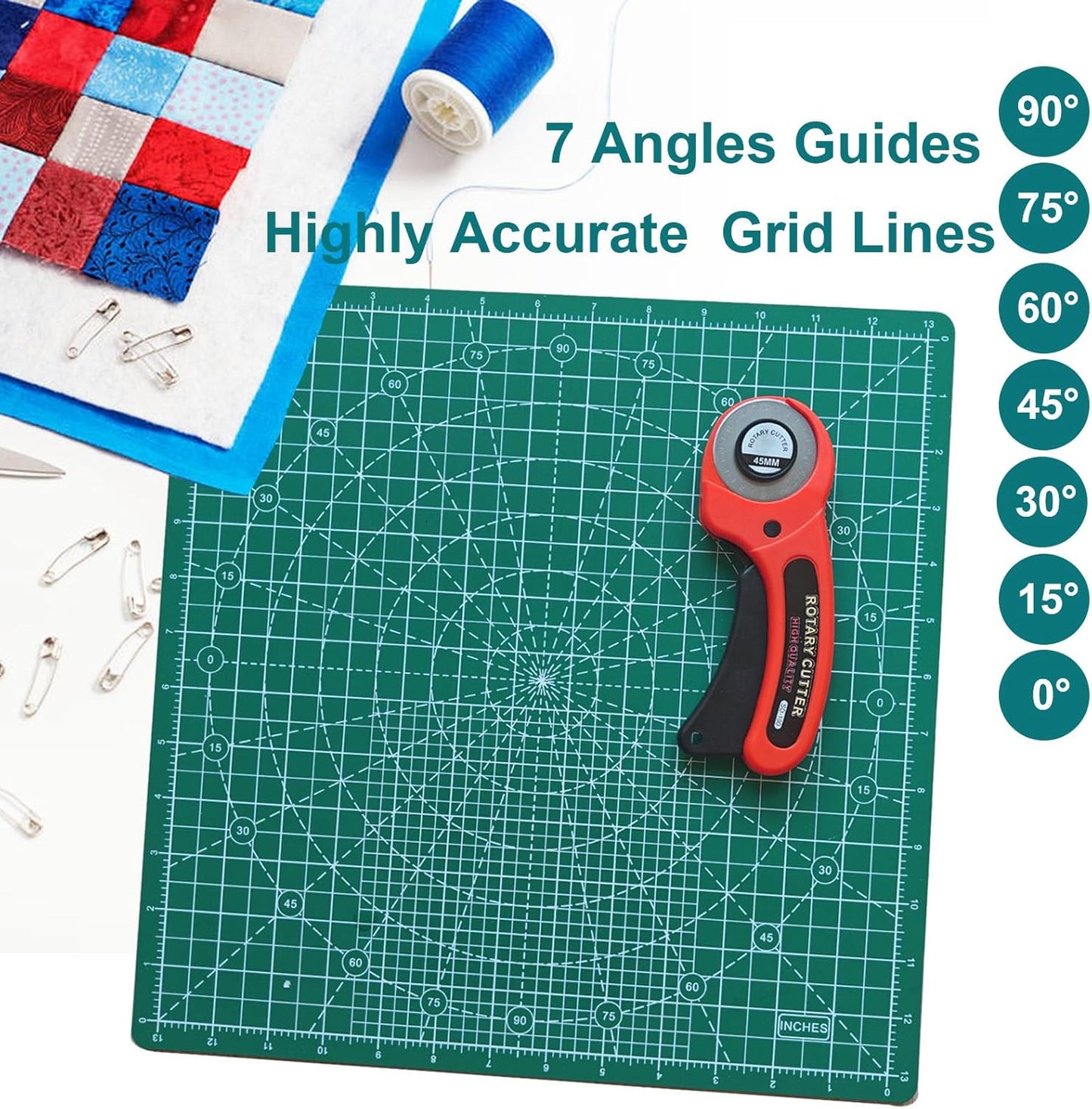 Rotating Cutting Mat 13"x13" Grid, Self Healing Cutting Mat for Quilting,Sewing,Fabric,Sewing Supplies Mat with 360 Degree Rotating Anti-slip Base