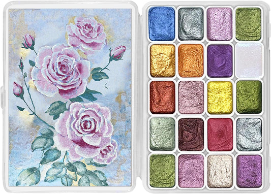 Mini Forestry Shifting Watercolor Painting Kit, 20 Color Shifting Watercolor Paint Set, Shimmer Metallic Watercolor Set, Glitter Watercolor Paint, Solid, Rococo Style