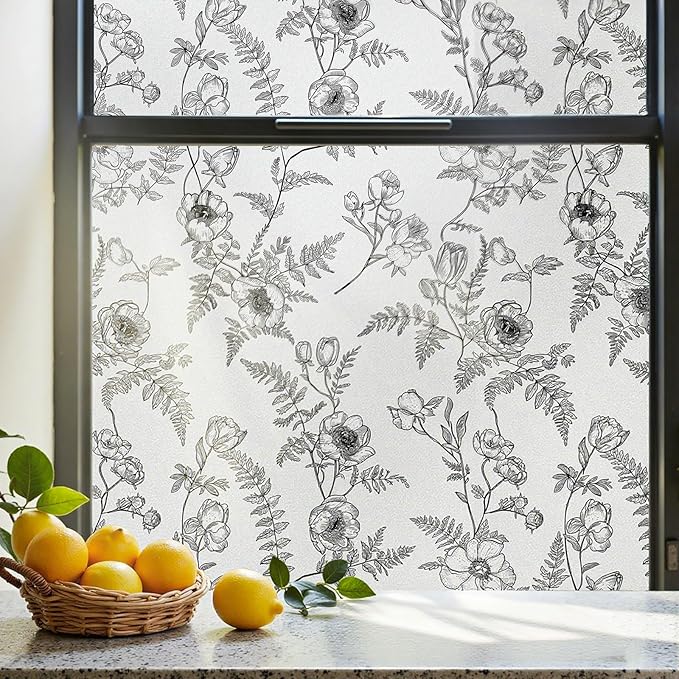 Window Privacy Film,Colorful Floral Window Stickers,Removable DIY Bouquet Static Clings, Decals for Home School Office Party Supplies,White Night Creeping, 17.3 x 78.7 in