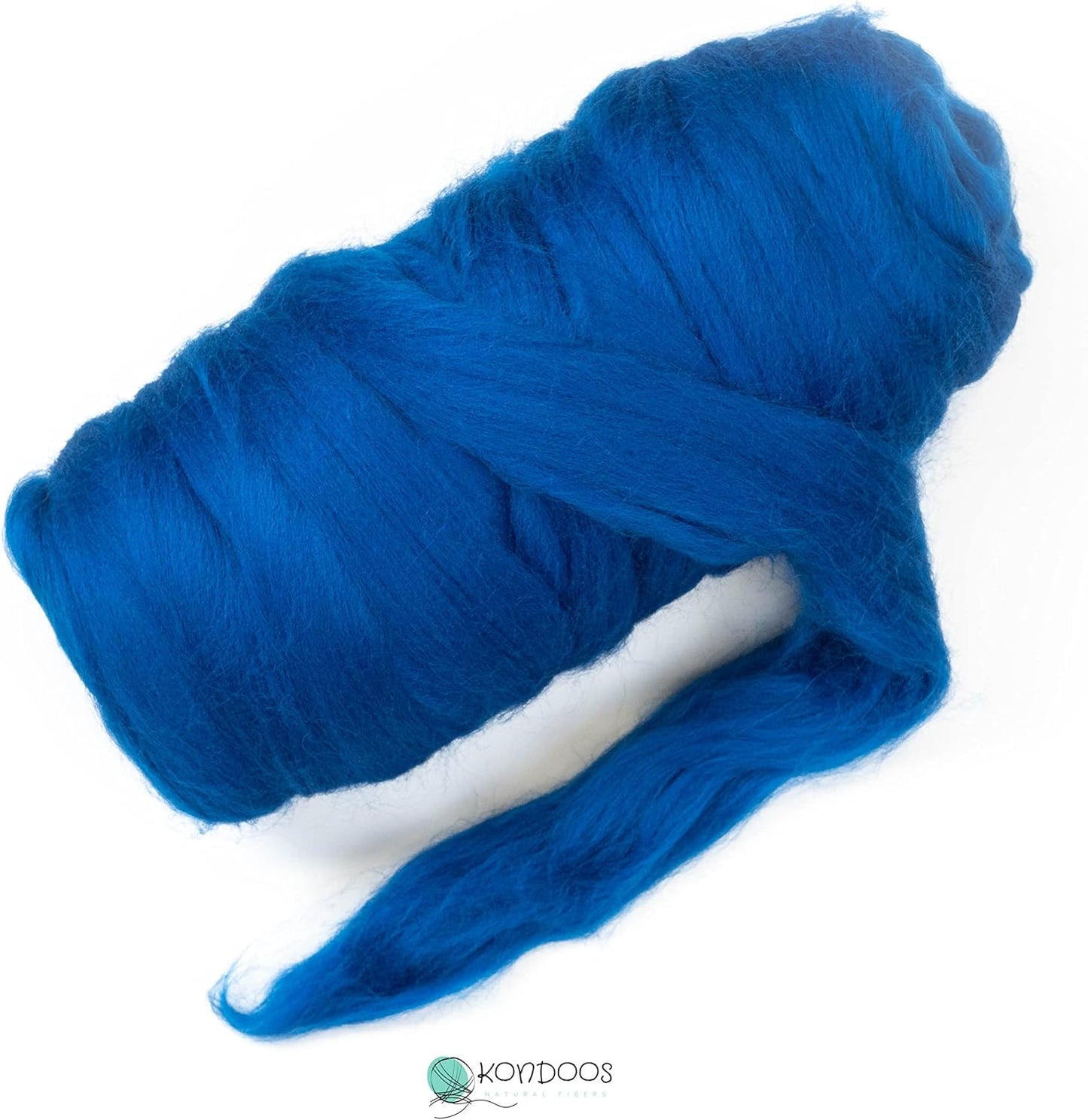 Kondoos Colored Natural Wool roving, 1 lb. Best Wool for Needle Felting, Wet Felting, handcrafts and Spinning. (Electric Blue, 1 lb)