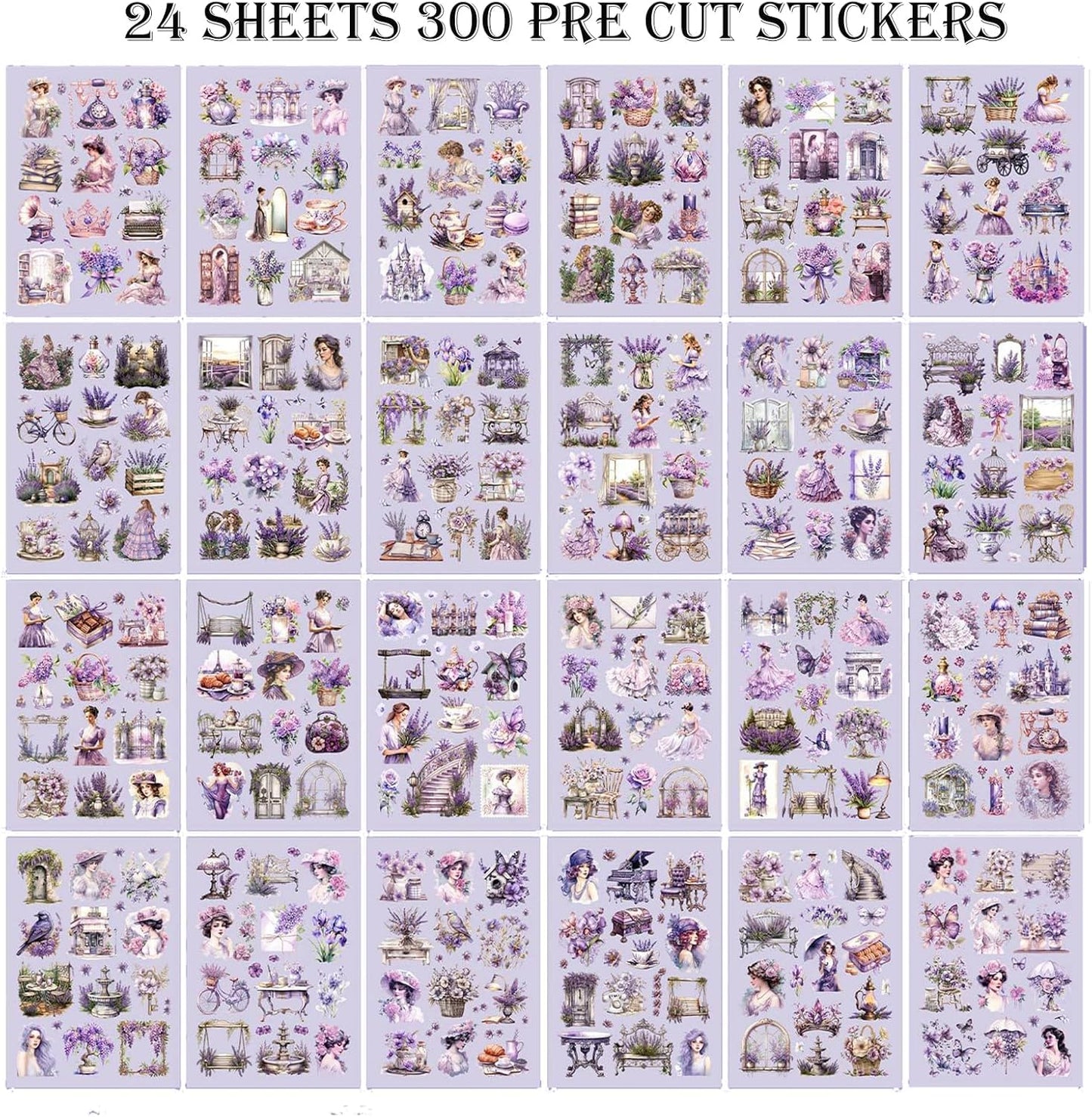 Vintage Ephemera Sticker 24 Sheets precut 300 washi Stickers Paper Girls Journal Stickers for Adults Junk Journal Sticker Book Scrapbooking Supplies
