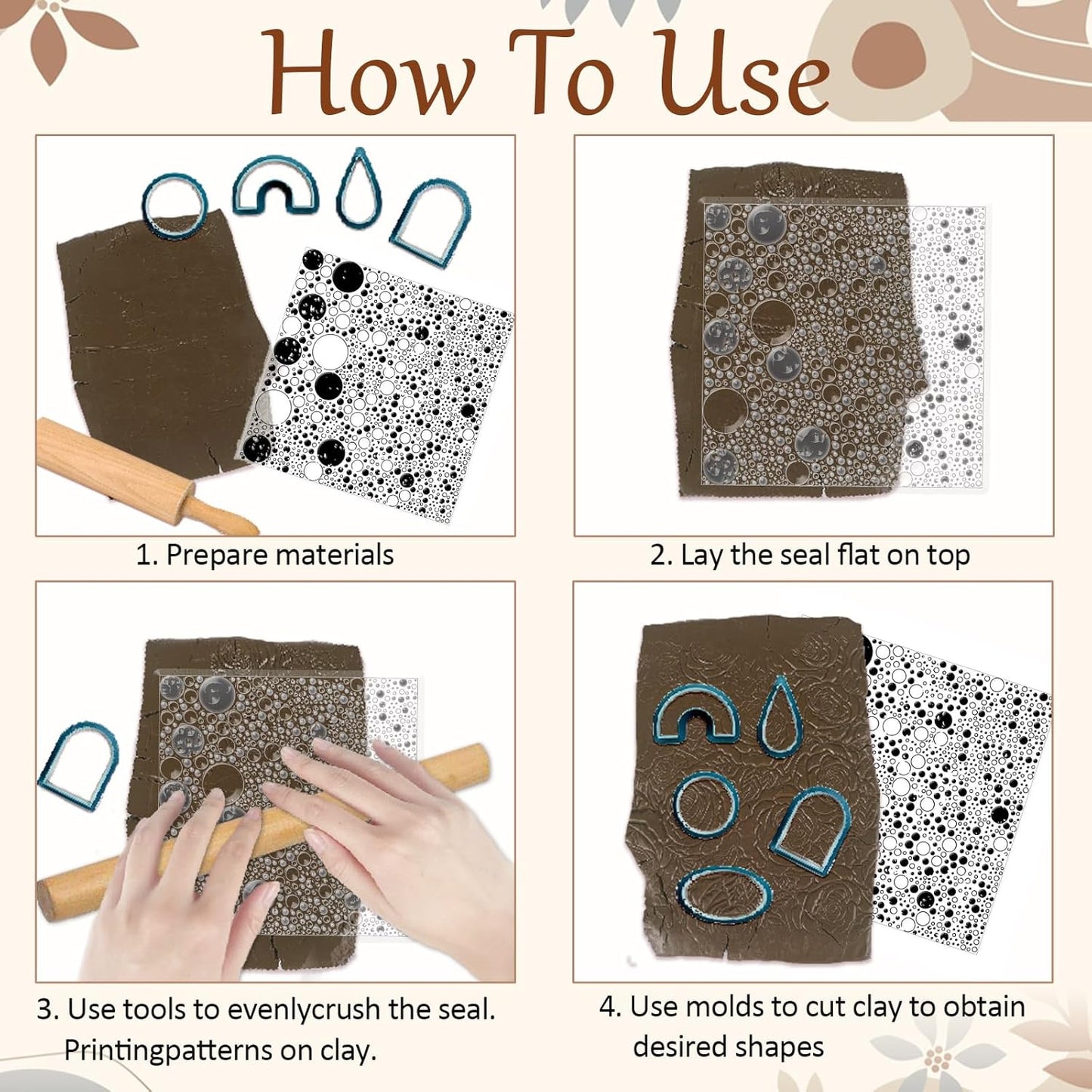 CHGCRAFT Retro Polka Dots Polymer Clay Texture Sheets Bubble Geometric Silicone Texture Stamp Clay Texture Mat Modeling Pattern Pad Sheets for Jewelry and Earrings Tools, 5.5x5.5 inch