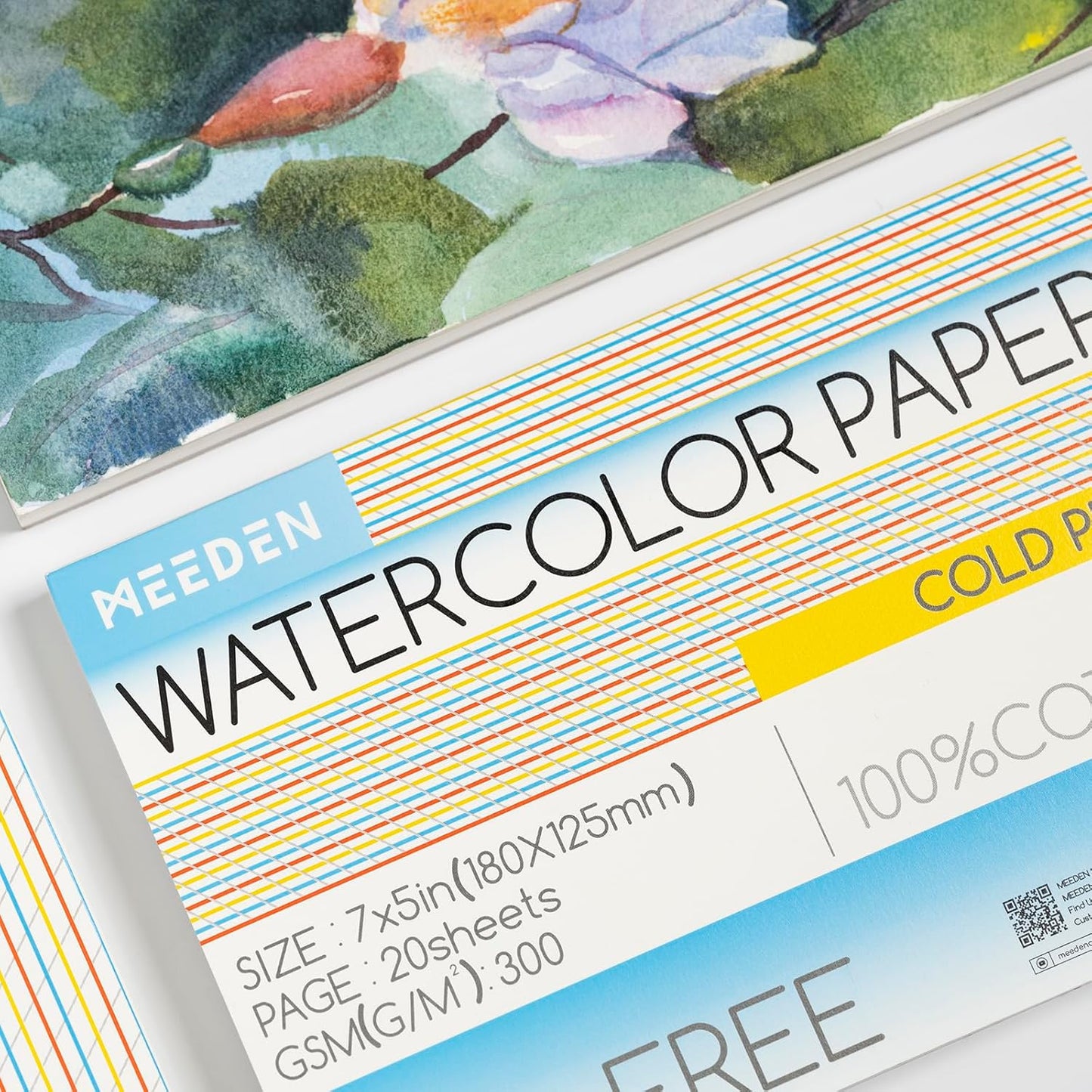 MEEDEN Watercolor Paper Block, 100% Cotton Watercolor Paper Pad of 20 Sheets, 140lb/300gsm, Acid-Free Art Paper for Watercolor, Gouache, Ink and More, 5" x 7" Cold Press