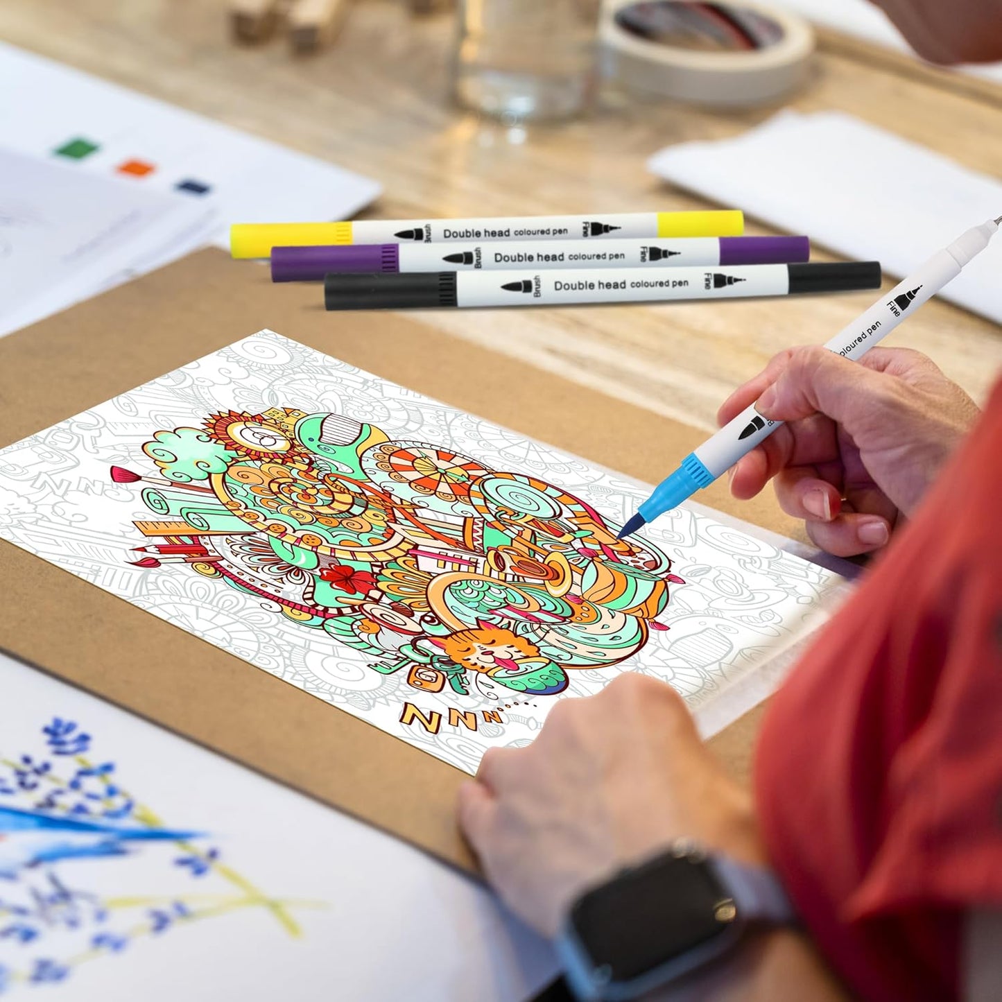 Water-based Ink Brush Markers Pens for Kids Adult, 60 Colors Dual Tip Drawing Markers for Sketching Coloring Note-taking Calligraphy, Office & School Supplies