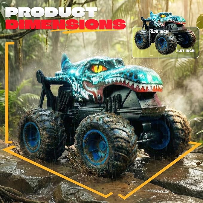 BEZGAR Monster Truck Toys - Remote Control Monster Truck with Light & Music, Dinosaur Toys for Kids, 1:20 Scale RC Truck with 360° Spins and Drifting, Remote Control Car for Boys 4-7 Blue