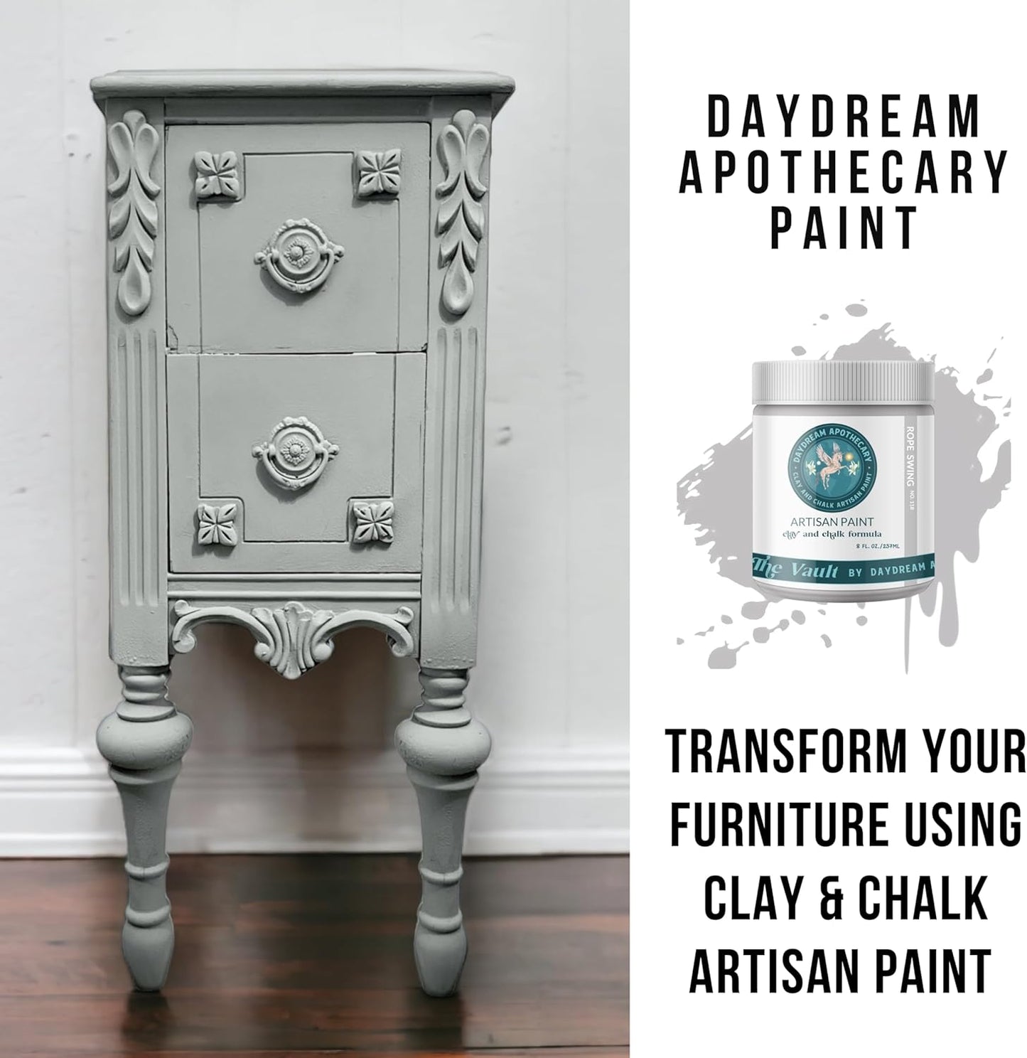 Daydream Apothecary Premium Chalk Style Paint for Furniture, Home Décor, Wood, DIY Interior Projects, Quick Dry, No Prep or Prime Needed, Matte Light Grey - 8oz
