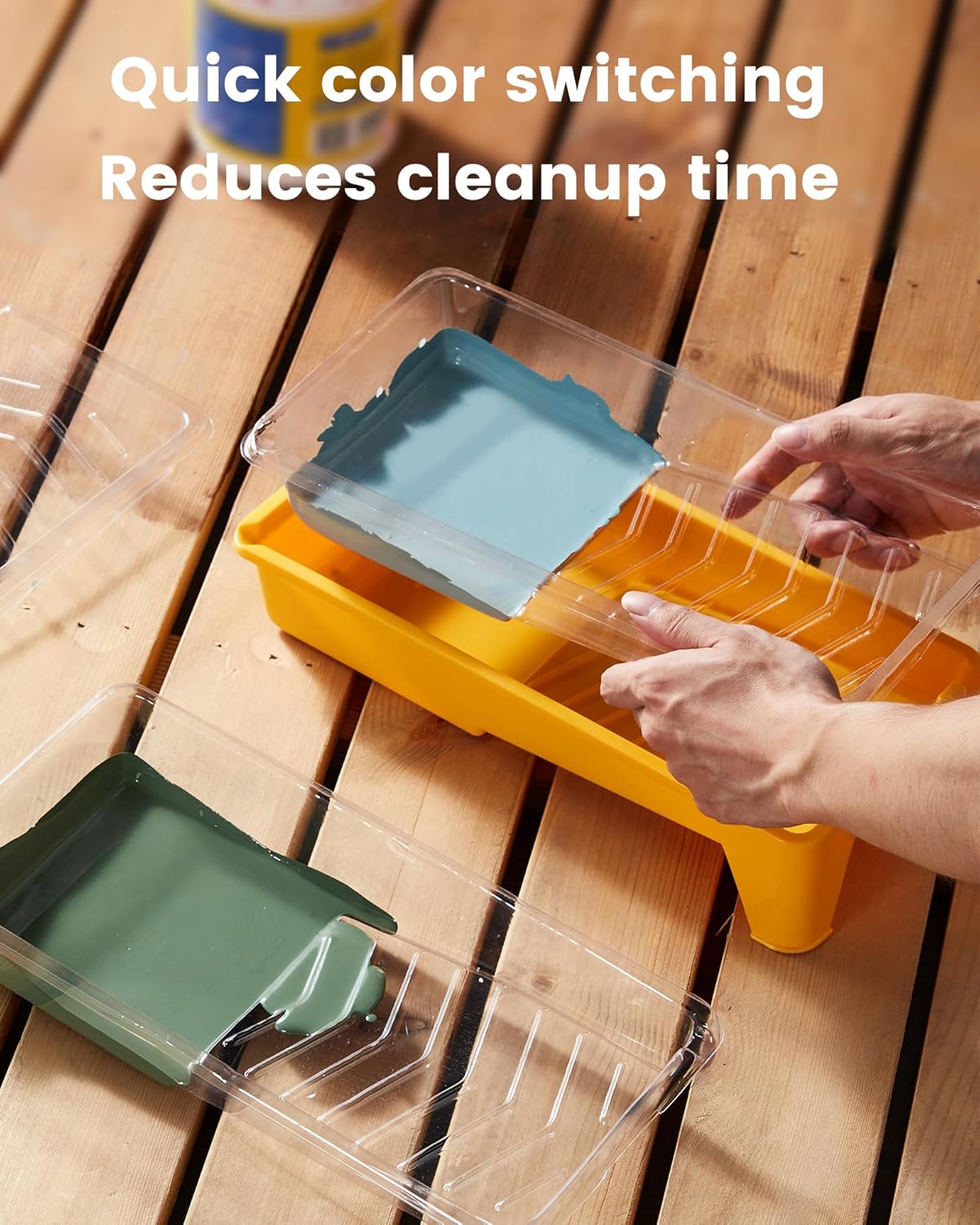 Voomey 4 Inch Paint Roller Tray - 12 Pack Plastic Liners & 1x Roller Frame, 4" Paint Tray Set, for Home Decor, Walls and Furniture Painting