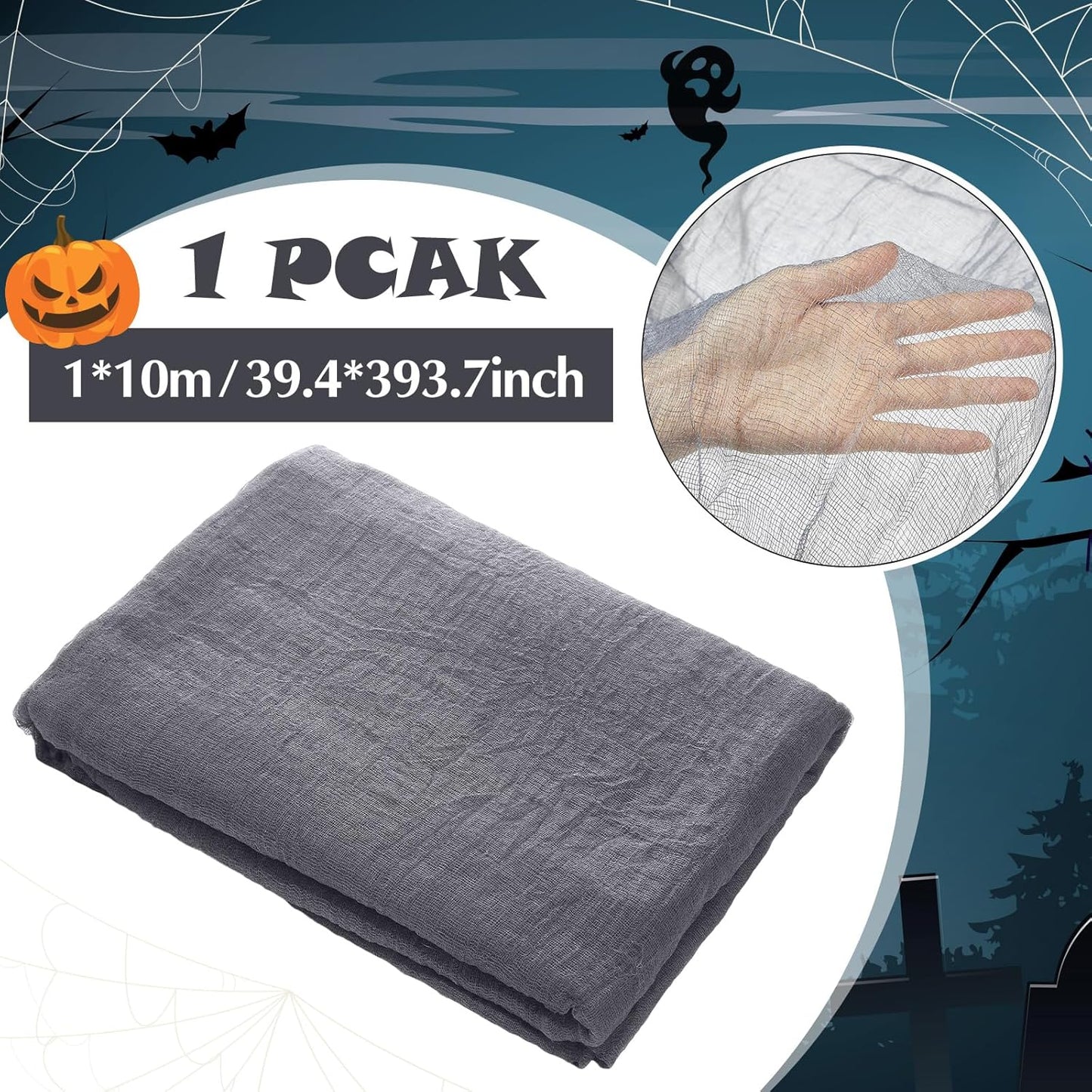 Boao Halloween Cheese cloth 39.37 x 393.7 Inch Gray Cheesecloth Roll for Crafts Large Cotton Muslin Gauze Fabric for Halloween Outdoor & Indoor Spooky Decoration