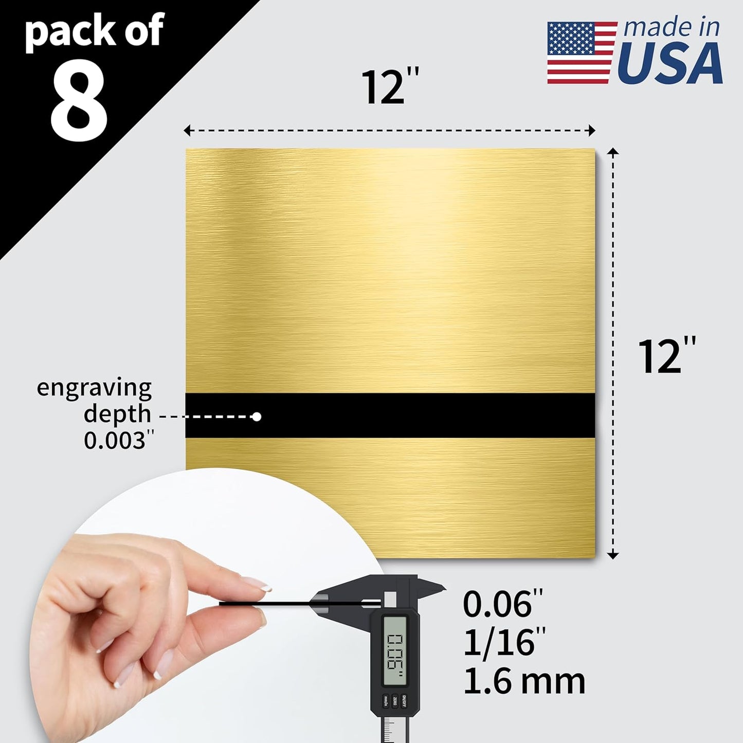 Trotec | Metallic Looking Acrylic Sheet | 12"x12"x1/16, 8 Pcs | Brushed Gold/Black | Metallic Finish - Scratch Resistant for Laser Engraving & Cutting,Printing,Glowforge,Name Plate | USA Made