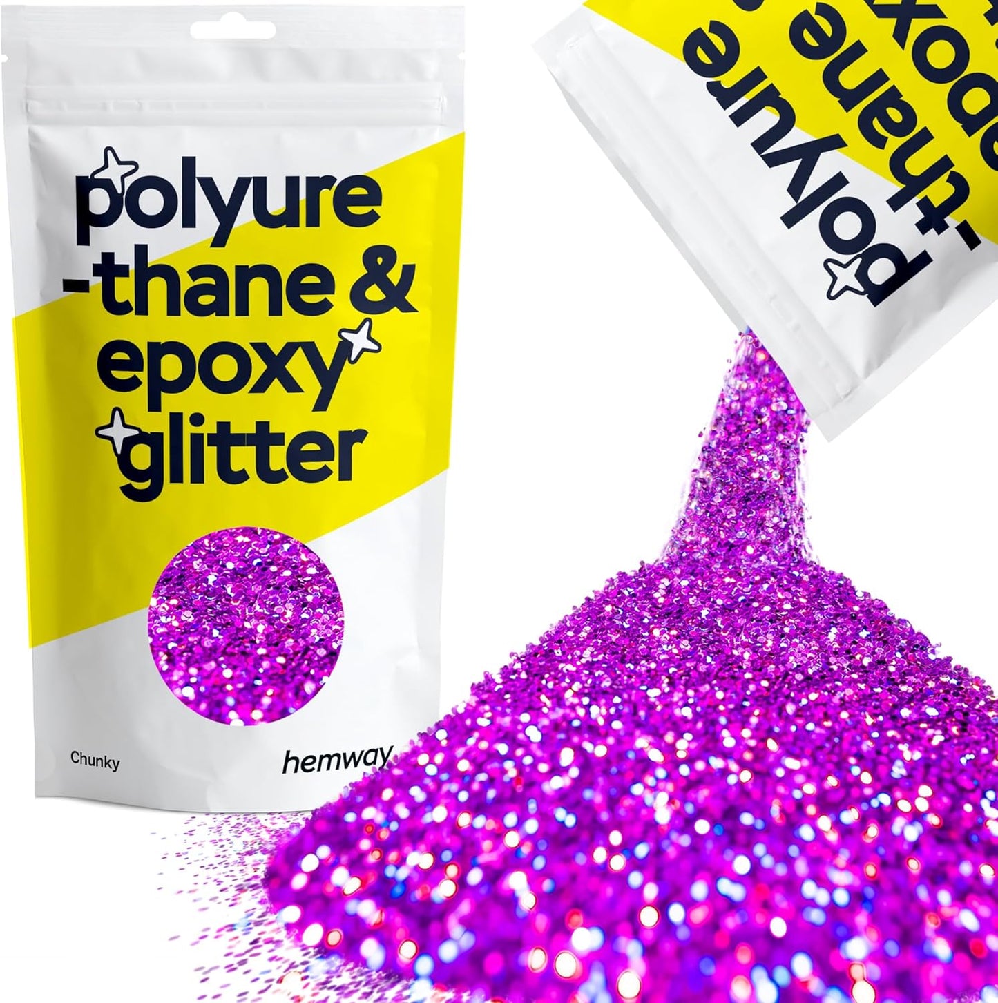 Hemway Polyurethane & Epoxy Resin Glitter 100g / 3.5oz Metallic Crystal Flake Additive for Flooring Jewelry Tumblers Glass Pigment - Chunky (1/40" 0.025" 0.6mm) - Purple Holographic