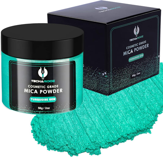 Turquoise Gem Mica Powder for Epoxy Resin 56g / 2oz. Jar - TECHAROOZ 2 Tone Resin Dye Color Pigment Powder for Lip Gloss, Nails, Colorant for Slime Bath Bombs Soap Making & Polymer Clay