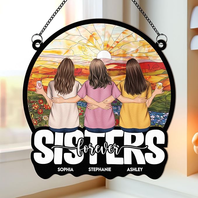 Macorner Personalized Window Hanging Suncatcher, Sister Forever, Women's Birthday Gift