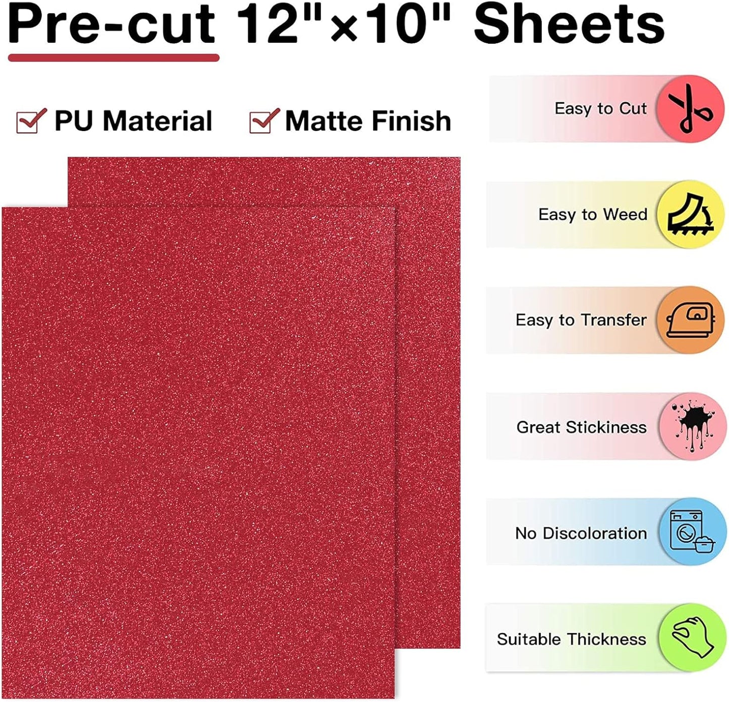 HTVRONT Red Glitter HTV Heat Transfer Vinyl Bundle: 13 Pack 12" x 10" Iron on Vinyl for T-Shirt, Red Glitter Heat Transfer Vinyl for Compatible with Cricut Cutting Machine or Heat Press Machine