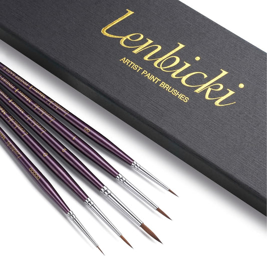 Kolinsky Sable Brushes Miniature 5PCS Professional Fine Detail Micro Artist Paint Brush Set for Watercolor, Acrylic, Oil, Model, Paint by Numbers