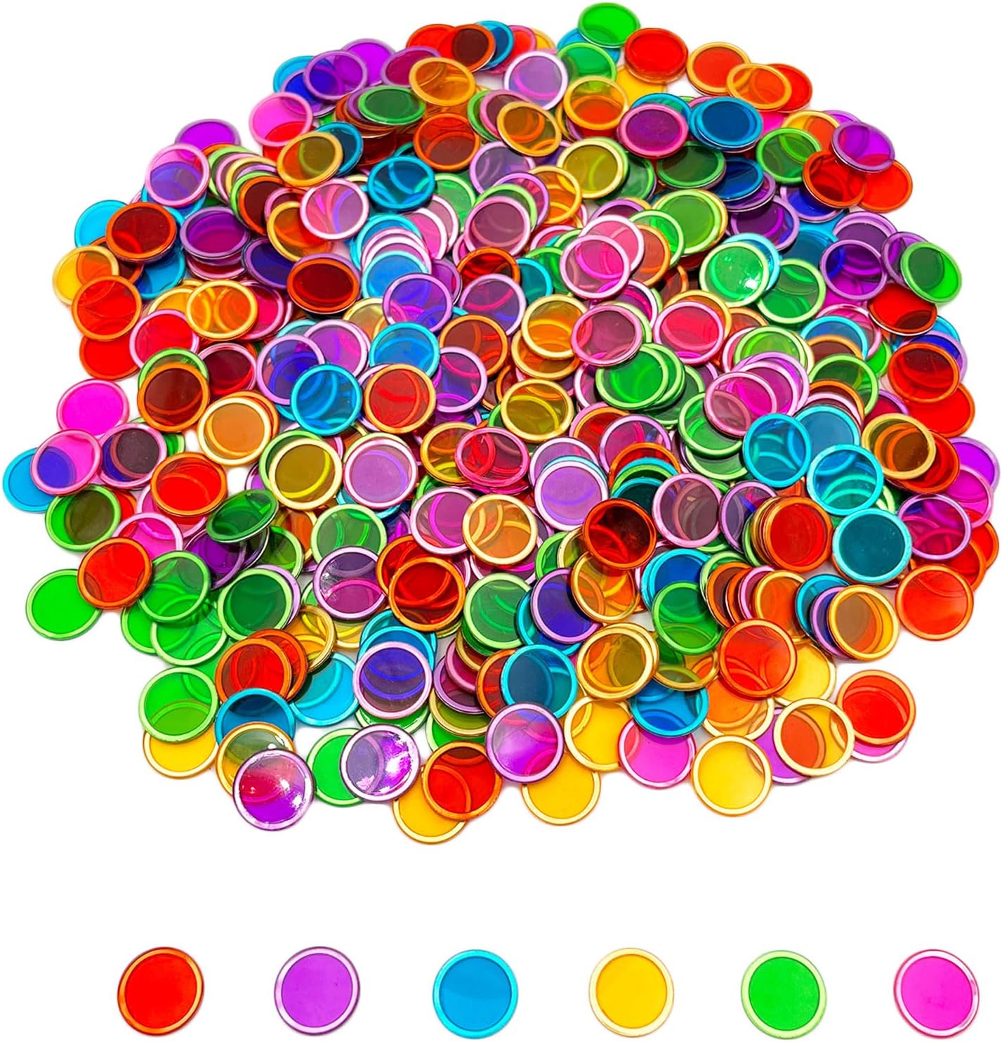 500 Pieces 6 Color Magnetic Transparent Bingo Counting Chips with Metal Edge