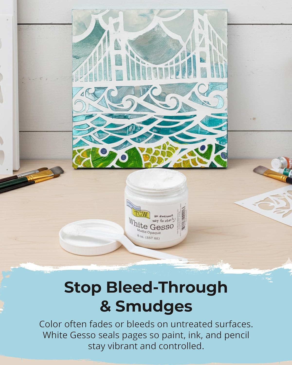 The Crafter's Workshop White Gesso Primer for Acrylic Painting -Boutique Quality, 8 oz Jar