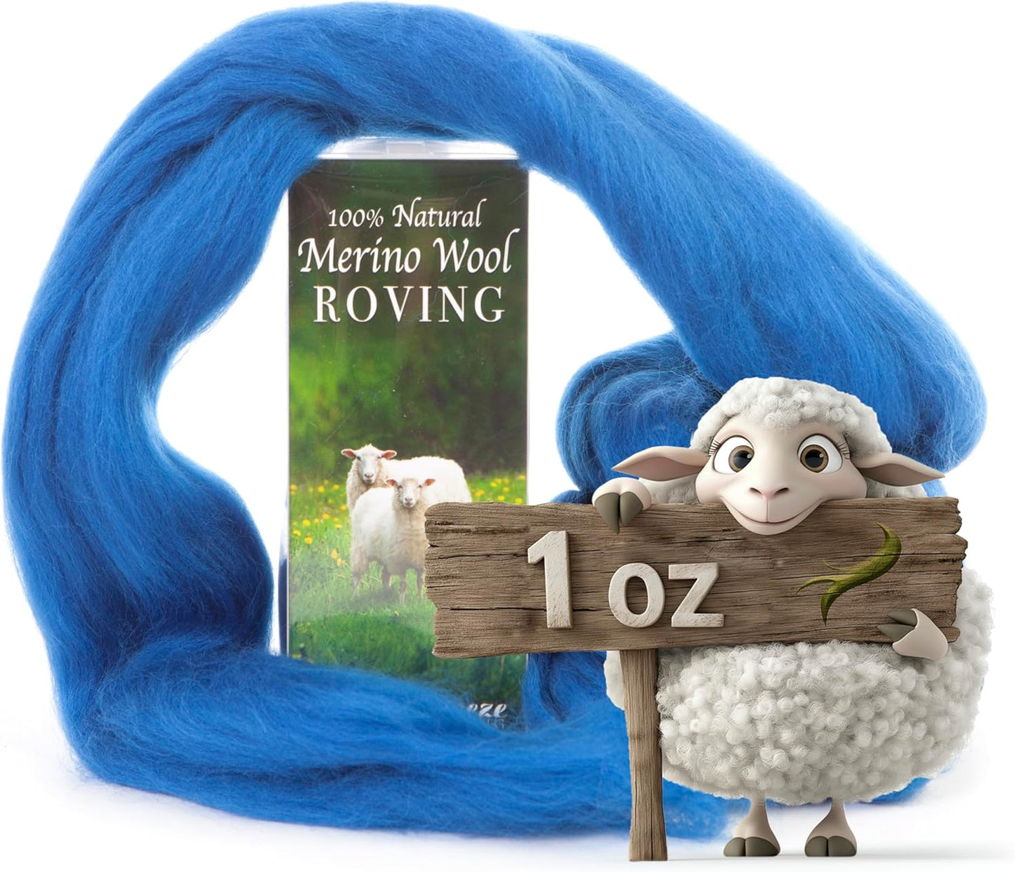 Desert Breeze Distributing 100% Natural Merino Wool Roving - Premium Combed Top Merino Roving Wool - Tapestry, Spinning, Wet Felting & Needle Felting Supplies - 21.5 Micron - 1 oz, Color Blue