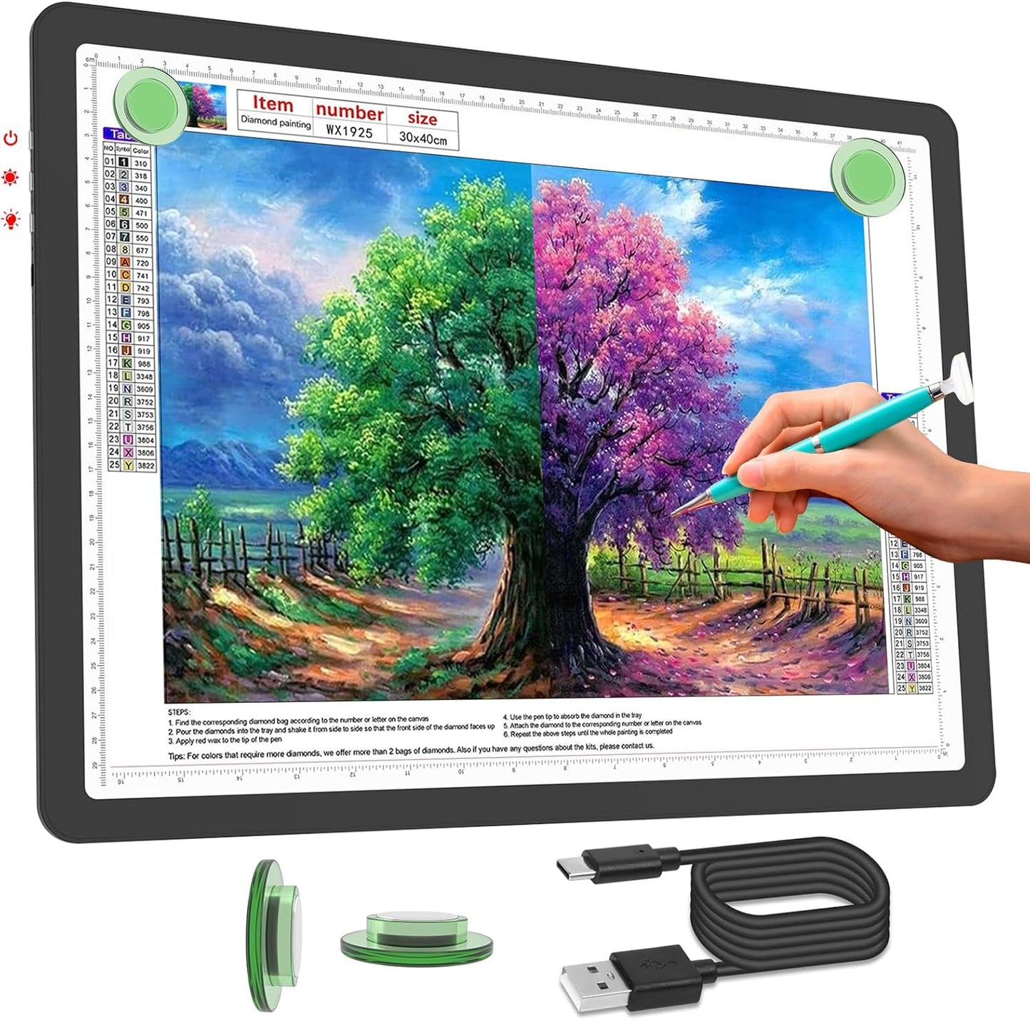 Phylosal Rechargeable A3 LED Light Pad for Diamond Painting, Ultra-Thin Magnetic Tracing Light Box for Drawing, Diamond Art Light Board with Side Button, Super Bright Light Table for Sketching (Black)