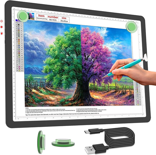 Phylosal Rechargeable A3 LED Light Pad for Diamond Painting, Ultra-Thin Magnetic Tracing Light Box for Drawing, Diamond Art Light Board with Side Button, Super Bright Light Table for Sketching (Black)